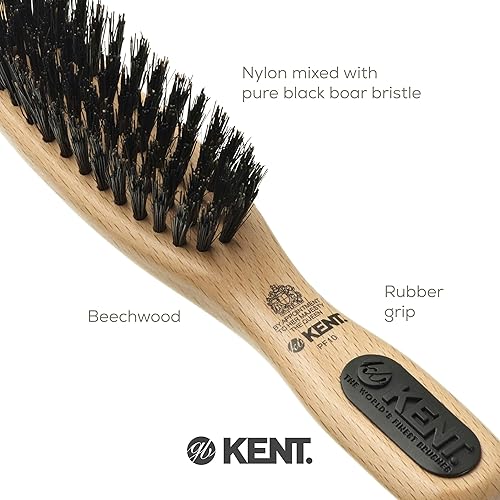 Kent PF10 Natural Wood Boar Bristle Hair Brush - Straightening Brush and Styling Brush for Short to Medium Length Hair - Natural