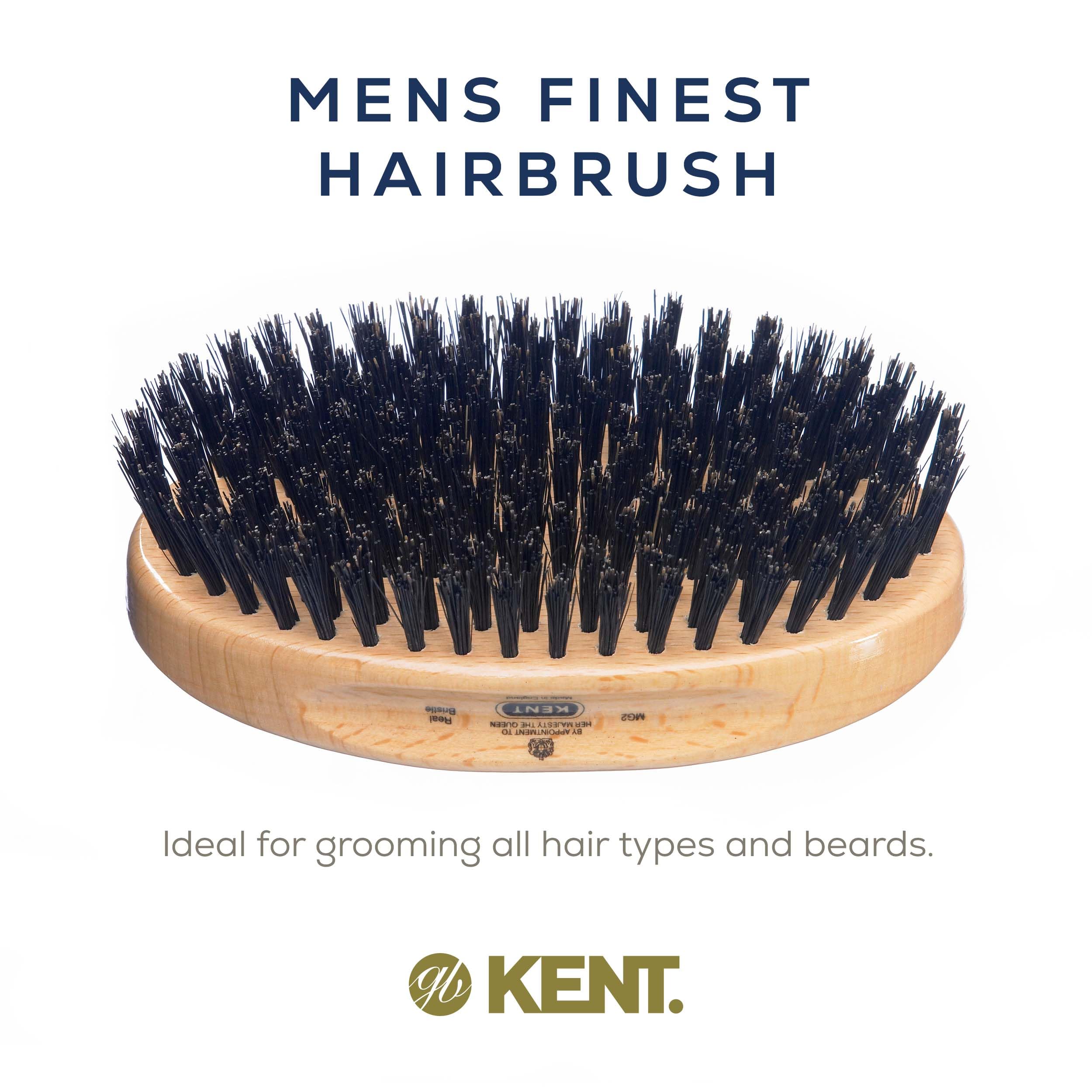 Kent Mg2 Finest Men'S Oval 100% Natural Beechwood Military Hair Brush With 100% Natural Black Boar Bristle For Mens Grooming, Sc