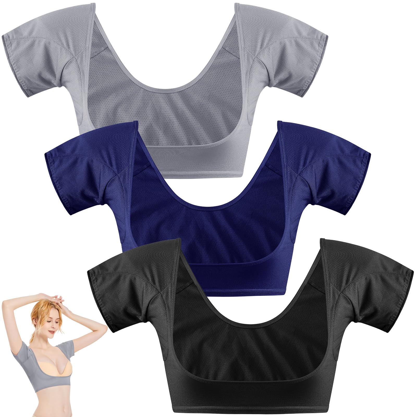 Zhanmai 3 Pcs Underarm Sweat Vest Armpit Sweat Proof Pads for Under Armpits Underarm Proof Pads for Women(Small, Black, Navy Blu