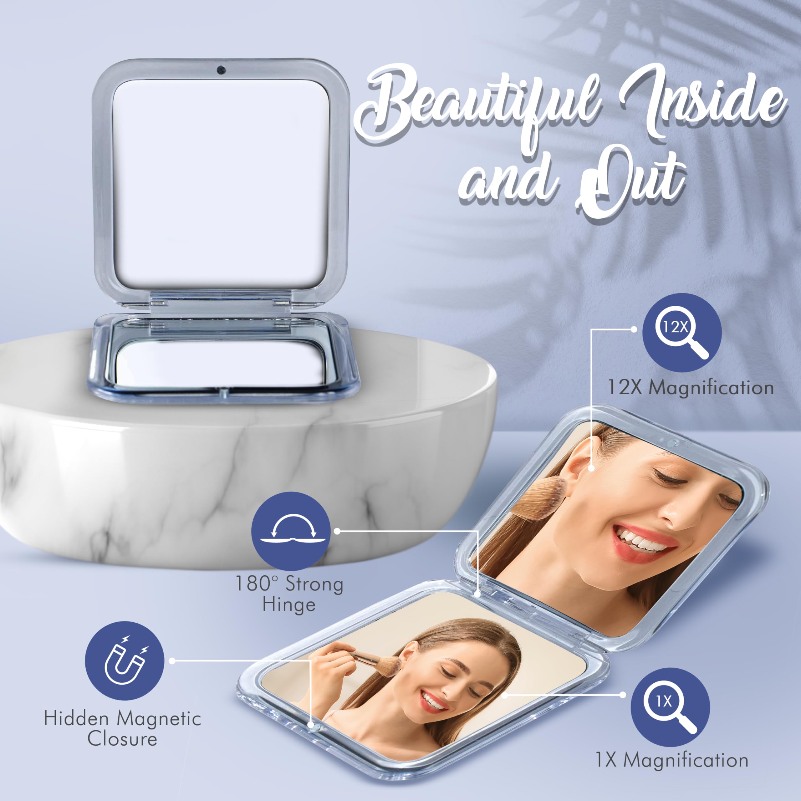 Mirrorvana Small Travel Makeup Mirror With 12X And 1X Magnification - Compact, Pocket-Size, Handheld - Magnified Compact Mirror