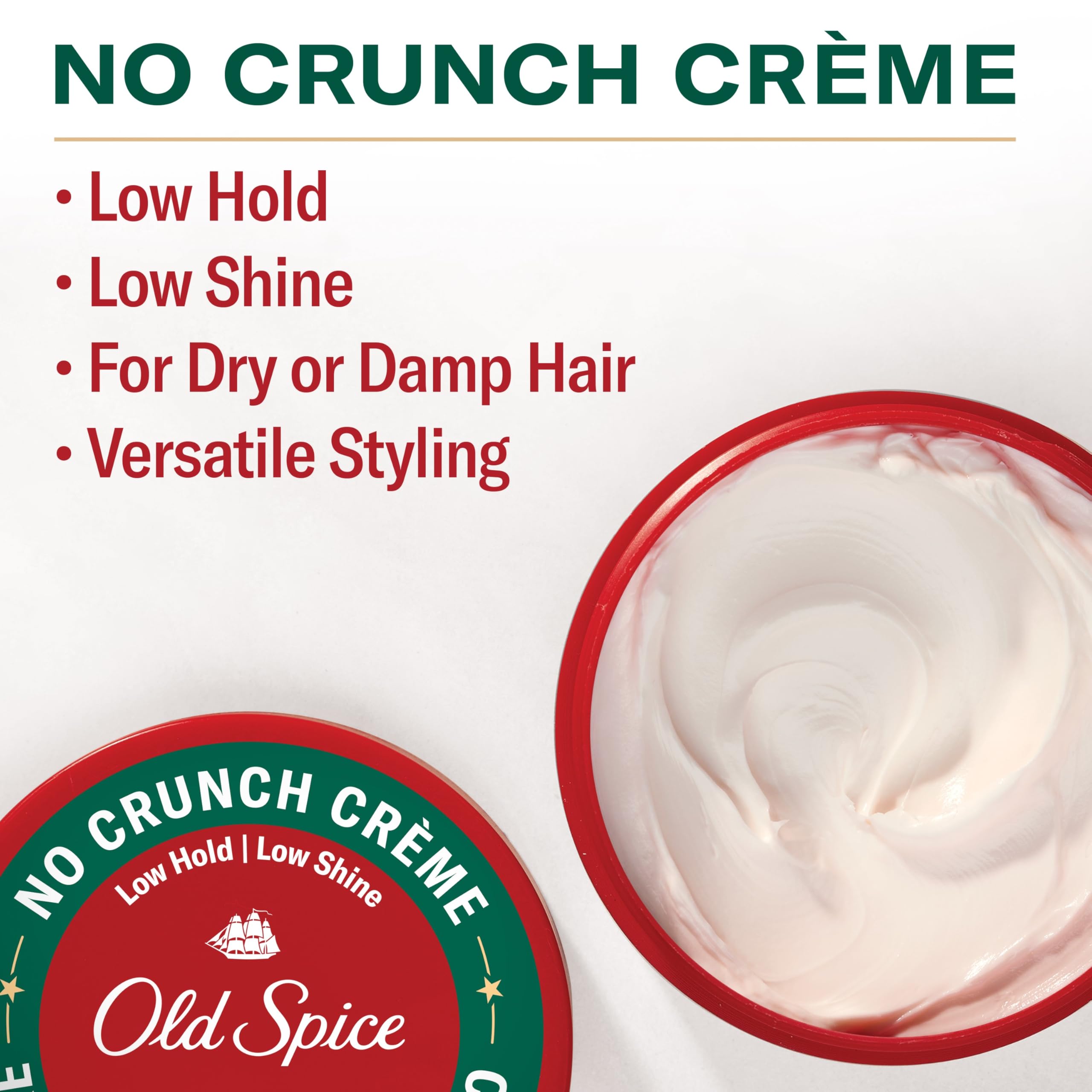 Old Spice No Crunch Crme, Hair Styling Crme for Men, Low Hold with Low Shine, 2.22 oz