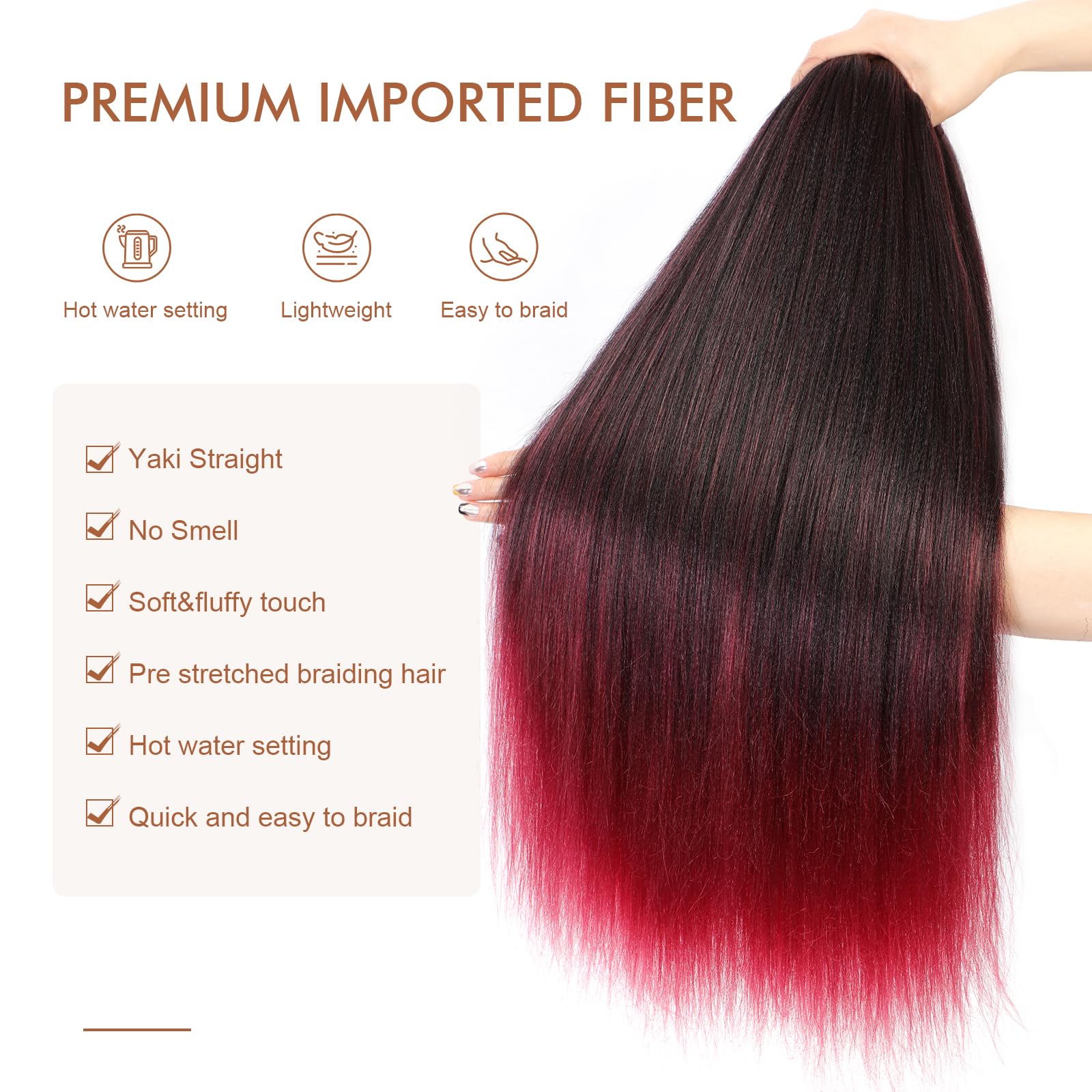 Difunee Pre-Stretched Braiding Hair - 16 Inch 8 Packs Ombre Red Short Braiding Hair For Twist Or Box Braids, Yaki Texture Hot Wa