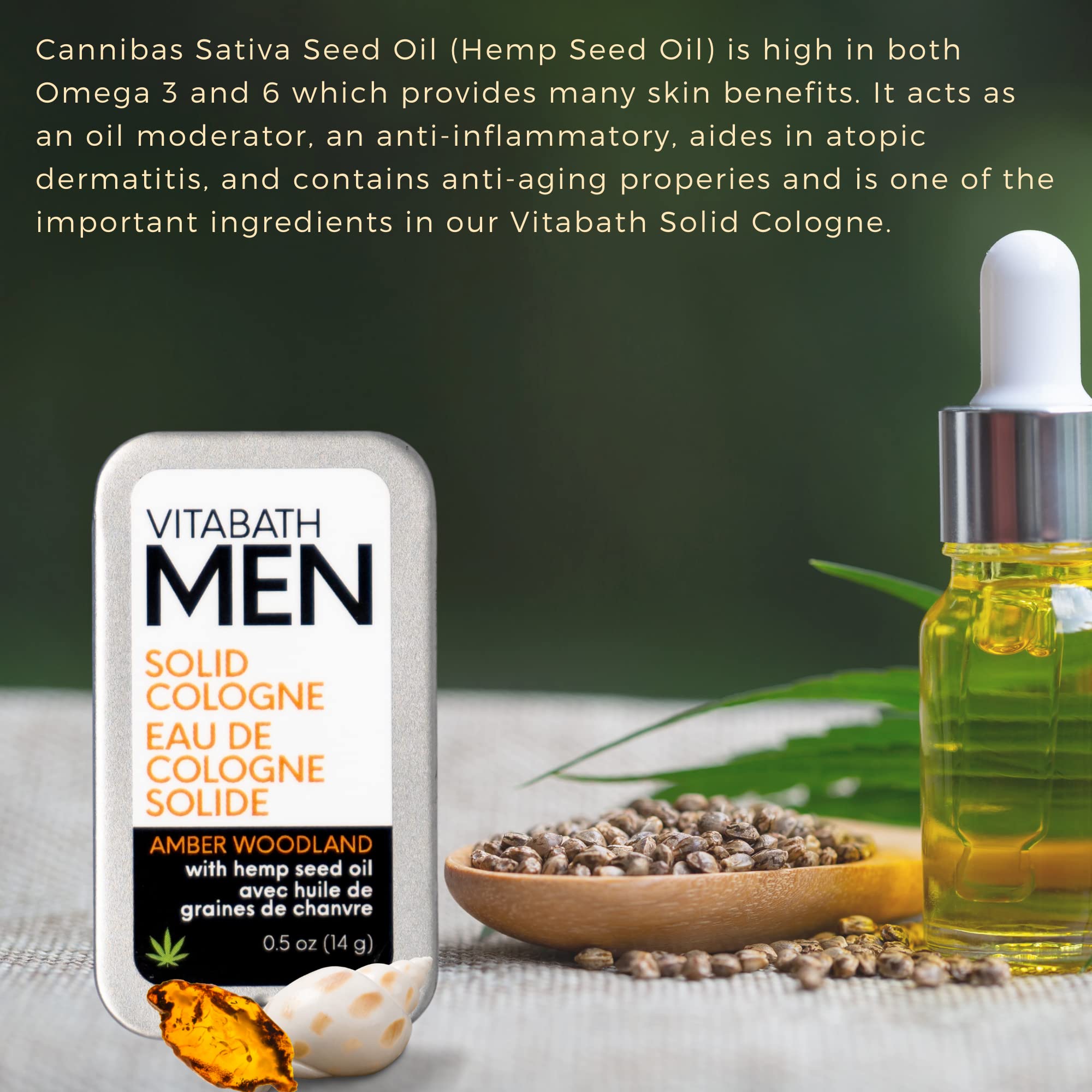 Vitabath Men's Solid Cologne Invigorating Crisp Cool Water & White Woods All Over Lasting Amber & Woodland Fragrance with Skin-L