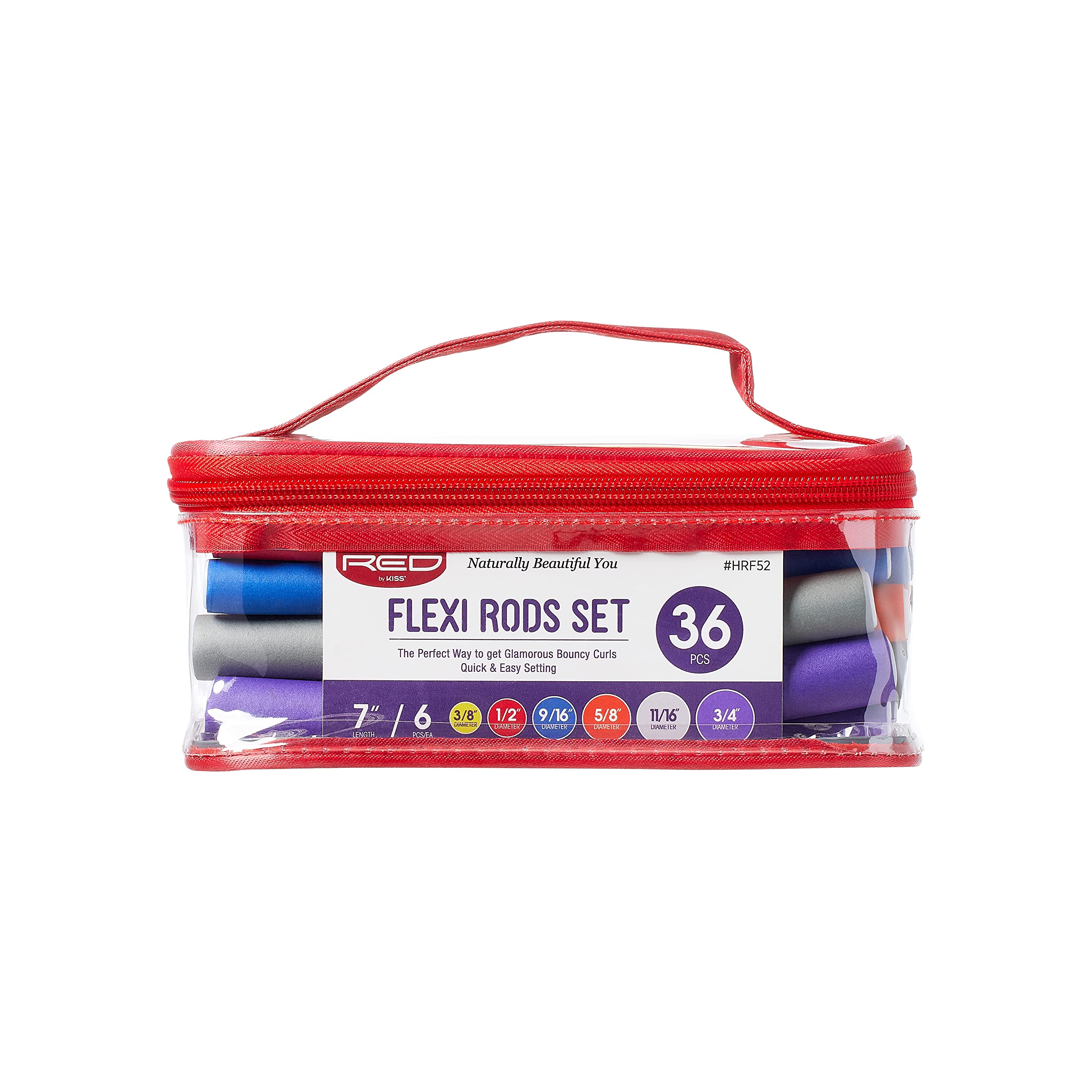 Red By Kiss 36Pcs Flexi Rods, Flexible Curling Rods, Twist Foam Hair Rollers, No Heat Hair Curlers 7'' Sets