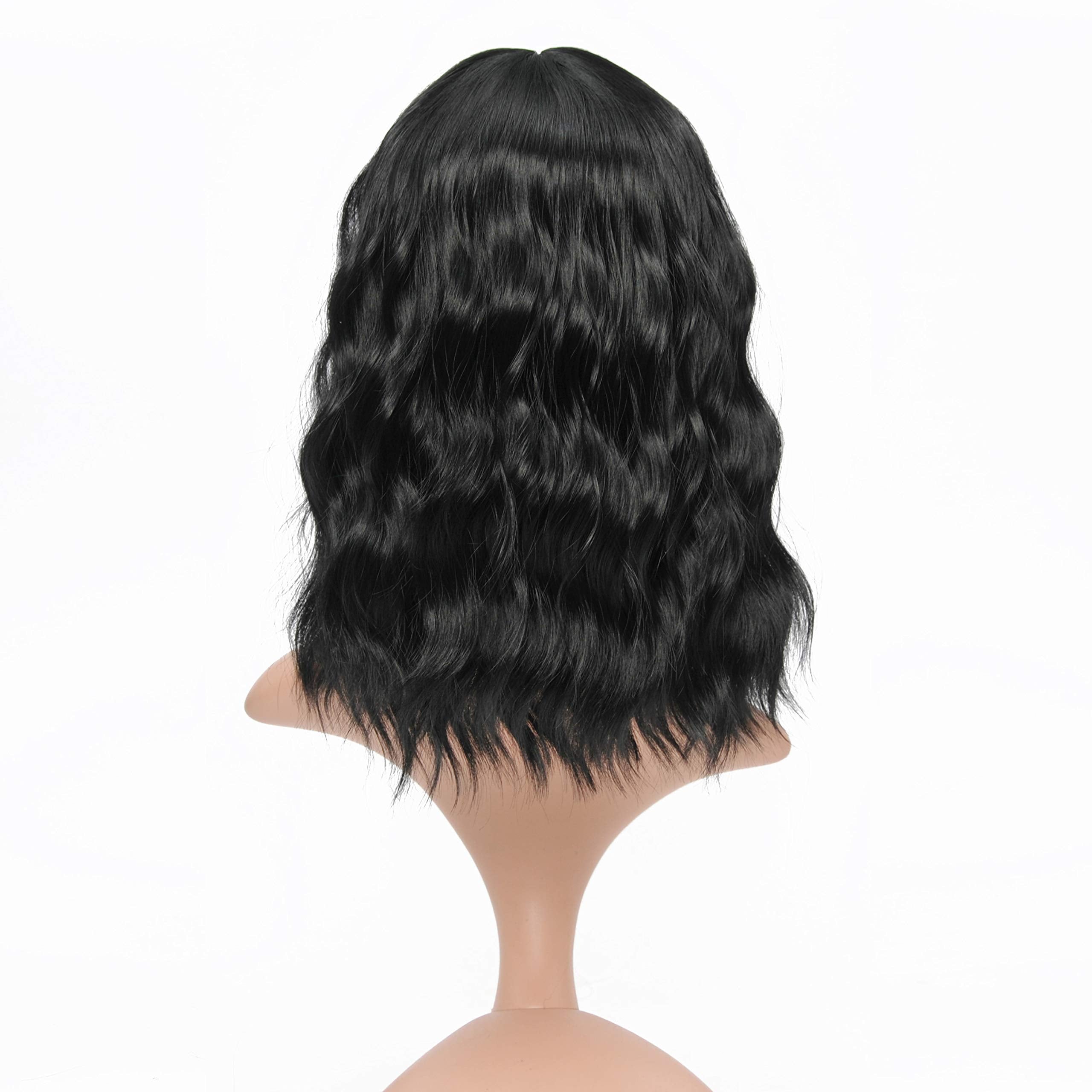 Vckovcko Short Wavy Curly Bob Wig With Air Bangs Natural Curly Wavy Short Bob Wigs Womens Shoulder Length Wigs Synthetic Cosplay