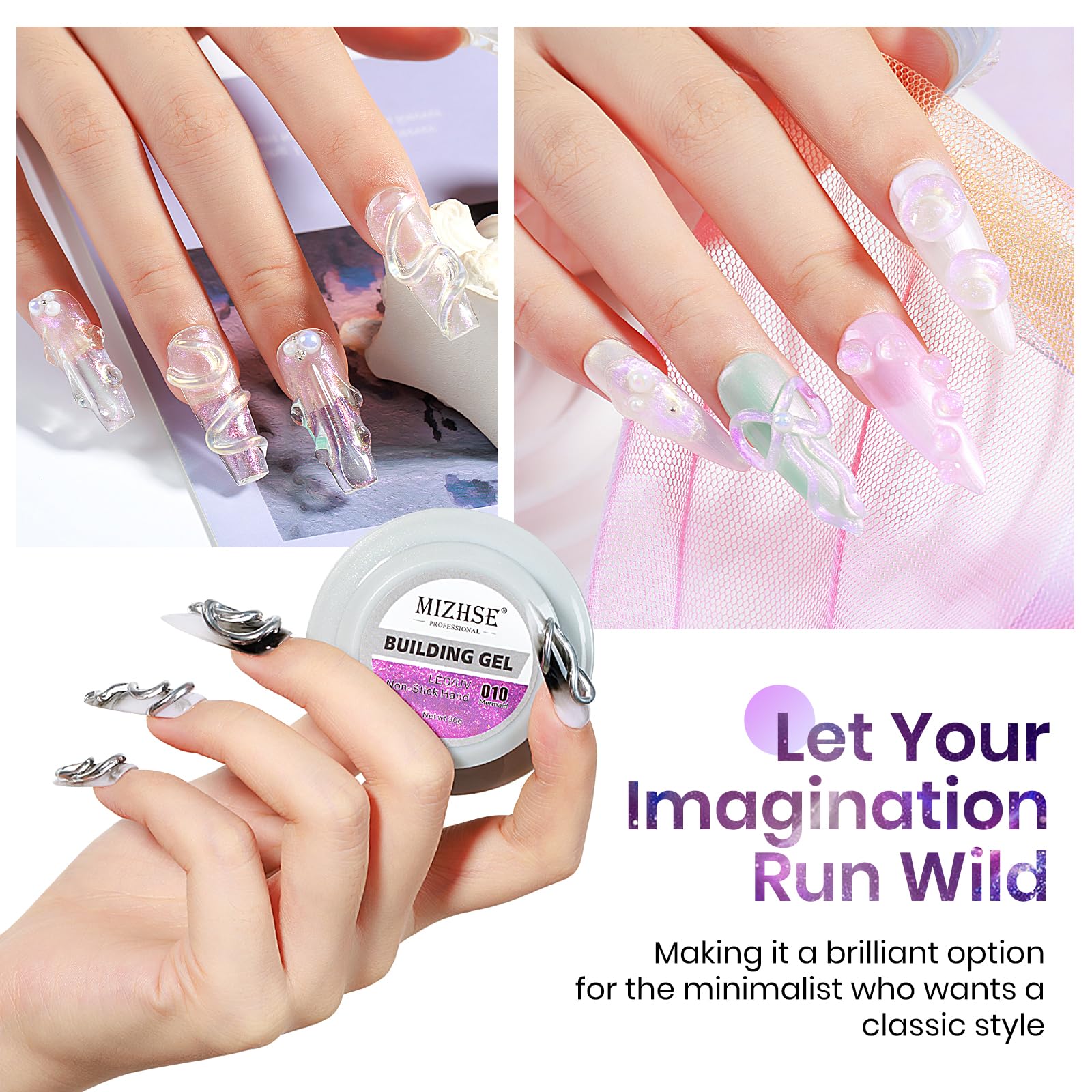 Mizhse Solid Builder Gel For Nails - 30G/1Oz Purple Mermaid Hard Gel For Nails 3D Nail Gel With Nail Forms 3D Sculpting Pen Soak