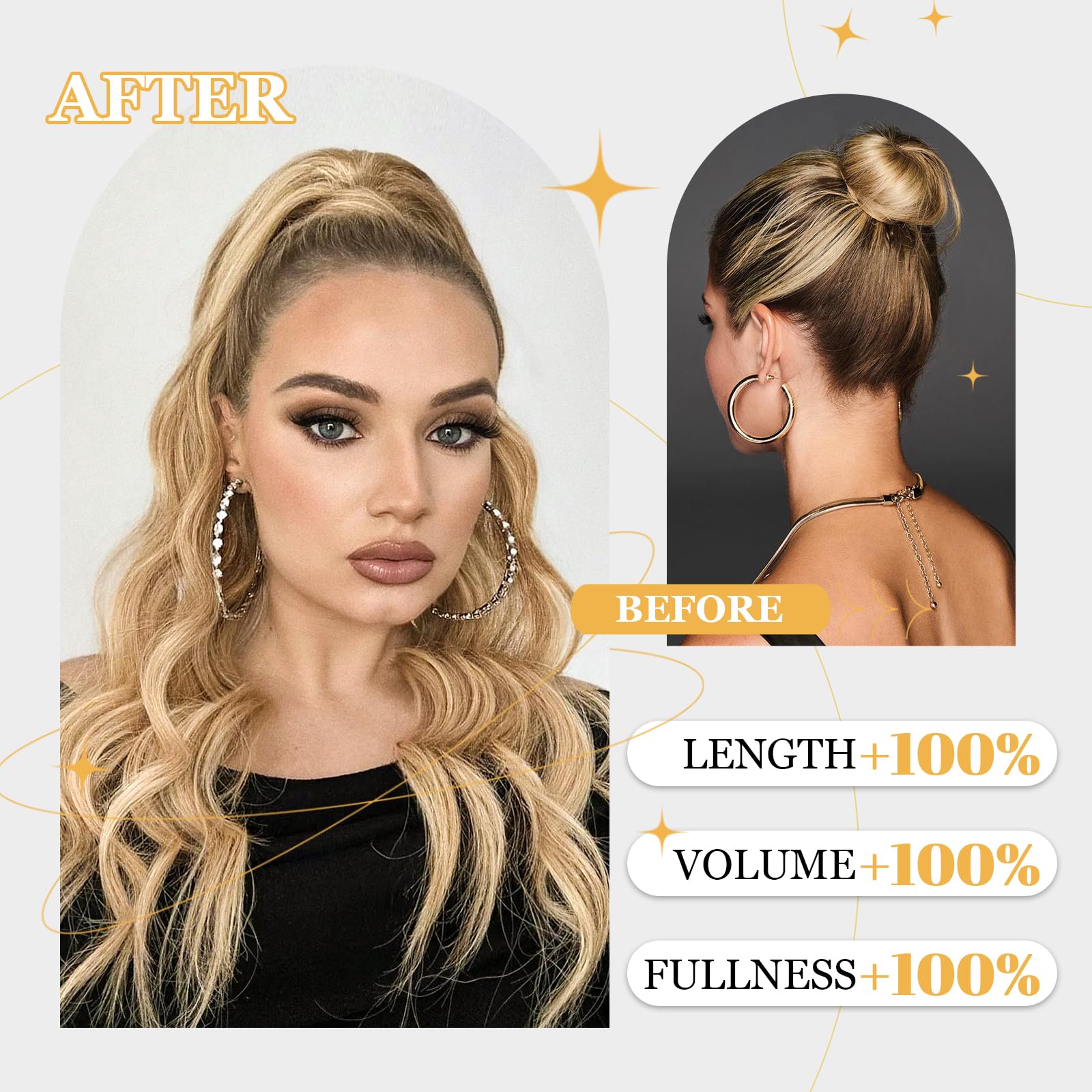 Freemeige Blonde Ponytail Extension Long Wavy Drawstring Ponytail Hair Extension Clip In Ponytail Extension For Women Synthetic