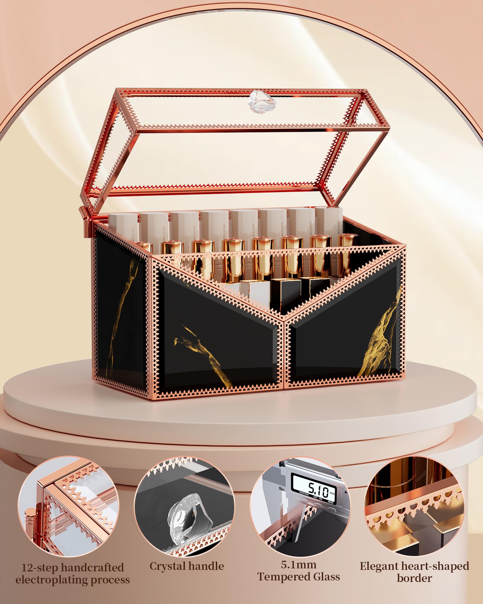 Youdepot Lipstick Organizer Lipstick Holder - 24 Spaces, Tempered Glass Lip Gloss And Perfume Organizer,Vanity Lipstick Holder A