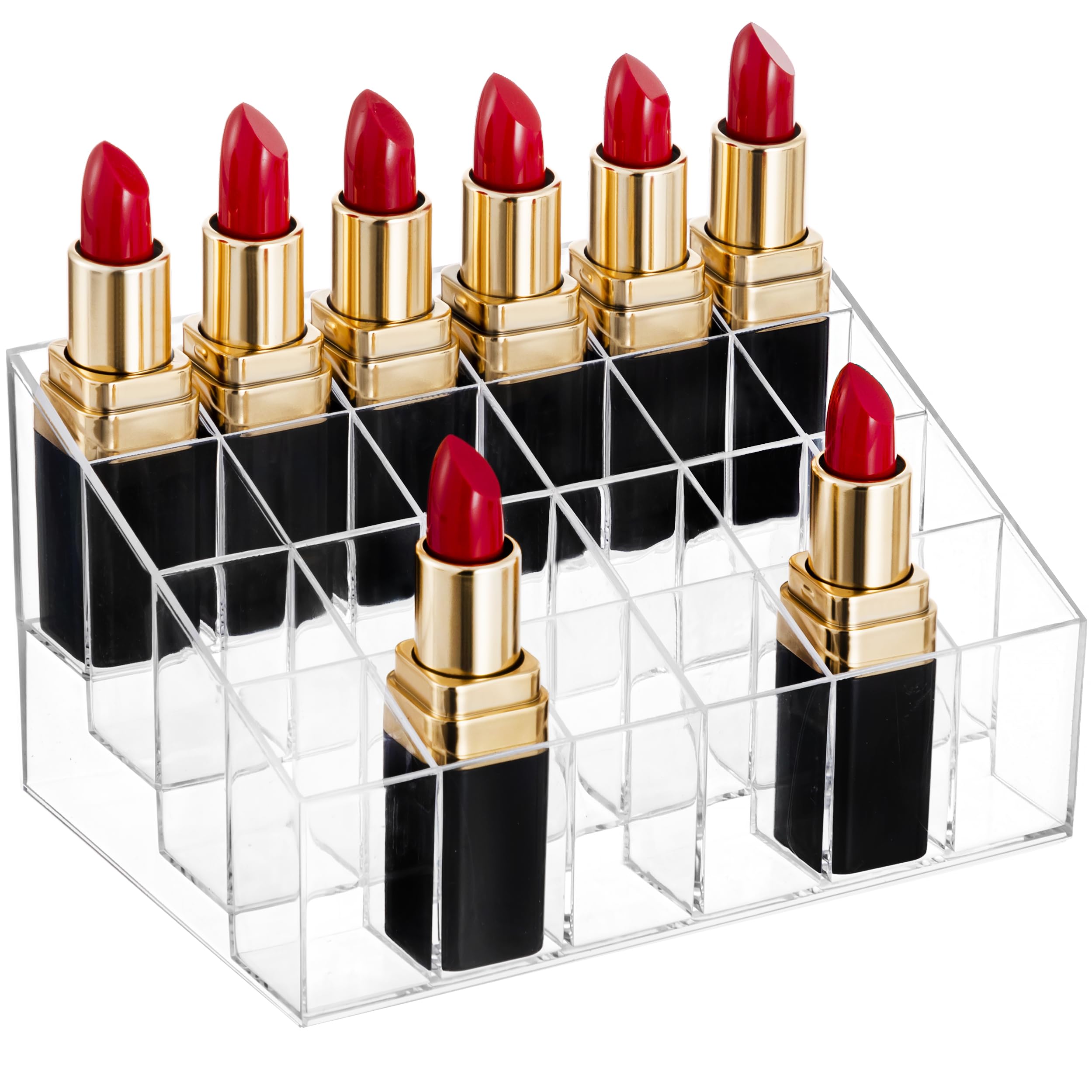 HBlife Lipstick Holder, 24 Spaces Clear Acrylic Lipstick Organizer Display Stand Cosmetic Makeup Organizer for Lipstick, Brushes