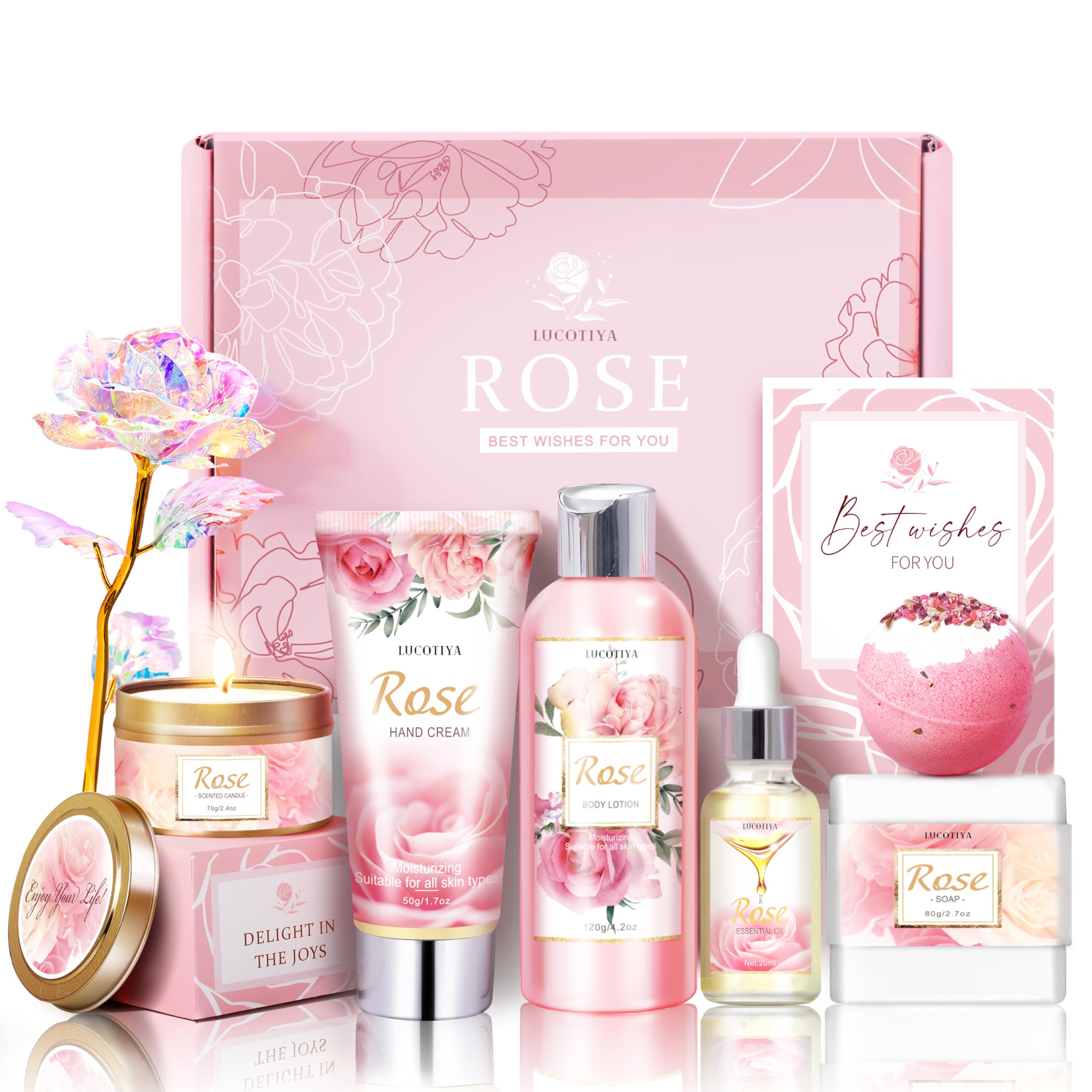 Gifts For Women, Happy Birthday Gifts For Women, Bath And Body Gifts For Women With Unique Rose Self Care Gifts, Home Spa Gift B