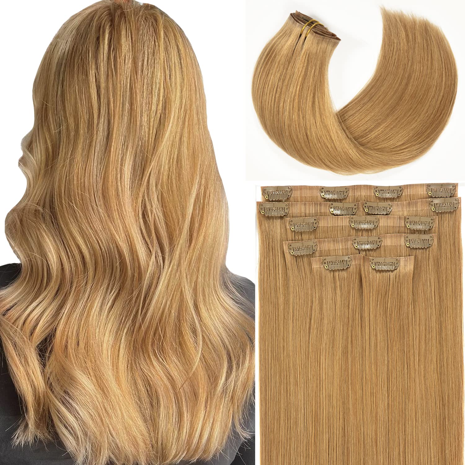 Lacer Hair Invisible Hair Extensions Clip in Human Hair Seamless Ultra Thin PU Double Weft 100% Real Remy Human Hair Blonde Clip