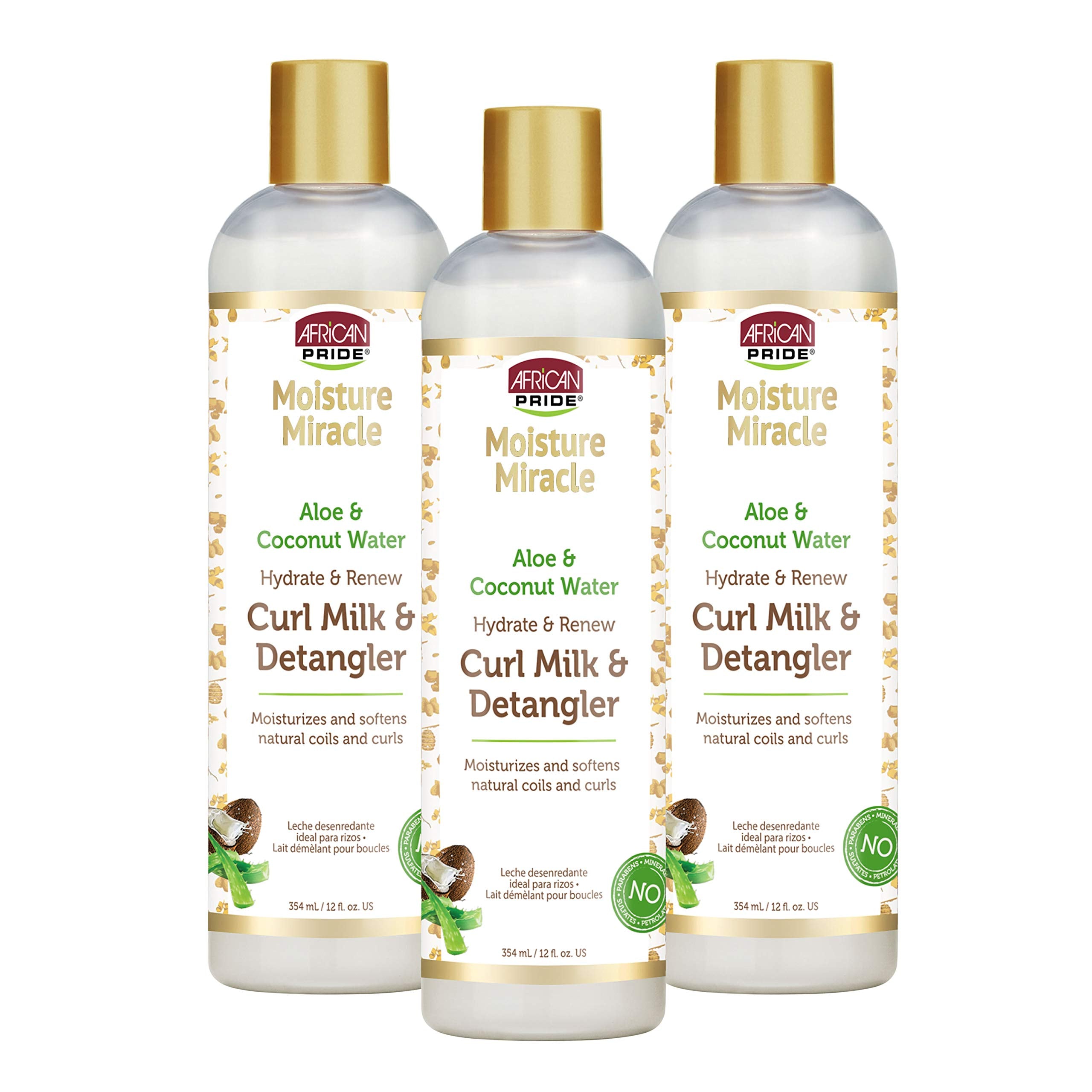 African Pride Moisture Miracle Hydrate & Renew Curl Milk & Hair Detangler (3 Pack), For Natural Coils & Curls, Hydrates & Contro