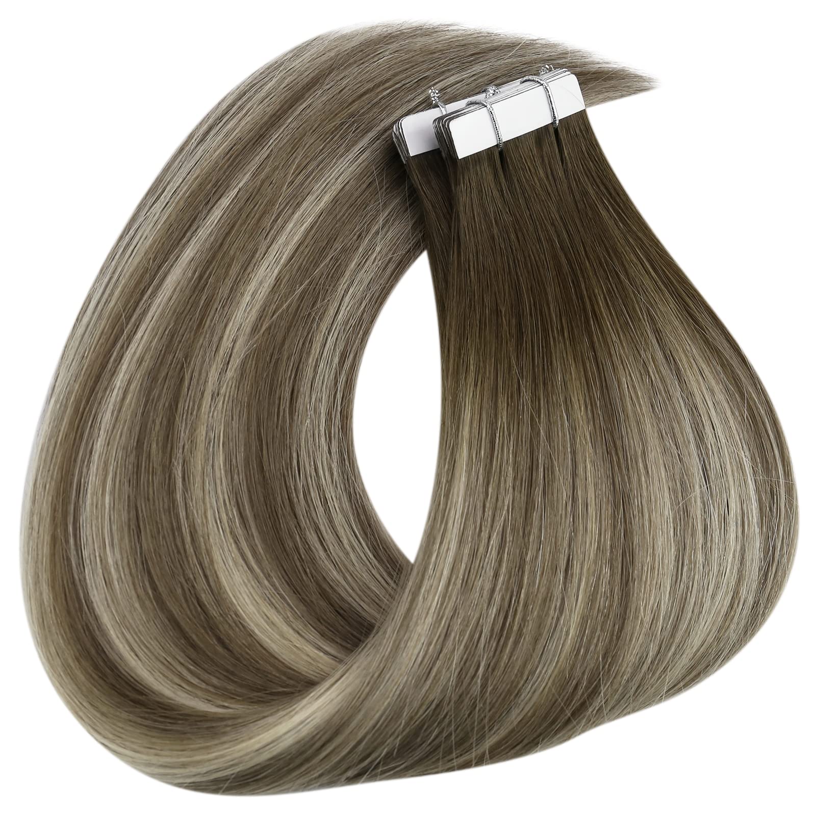 Sunny Tape In Hair Extensions Human Hair Brown Balayage Tape In Natural Hair Extensions Human Hair Dark Brown Fading To Ash Brow