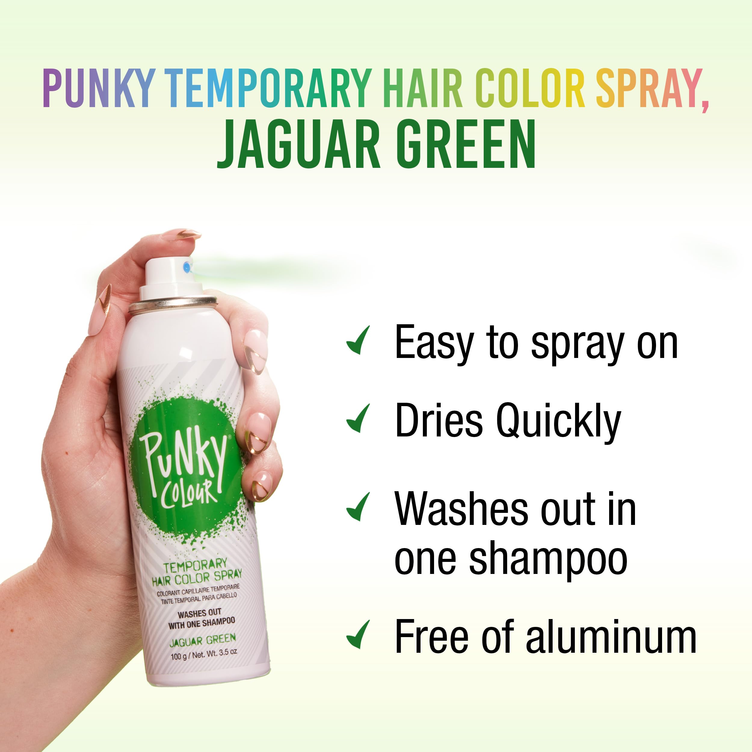 Punky, Temporary Hair Color Spray, Jaguar Green, Non-Sticky, Non-Damaging Hair Dye Instant Vivid Hair Color, 3.5 Oz, 1 Pack