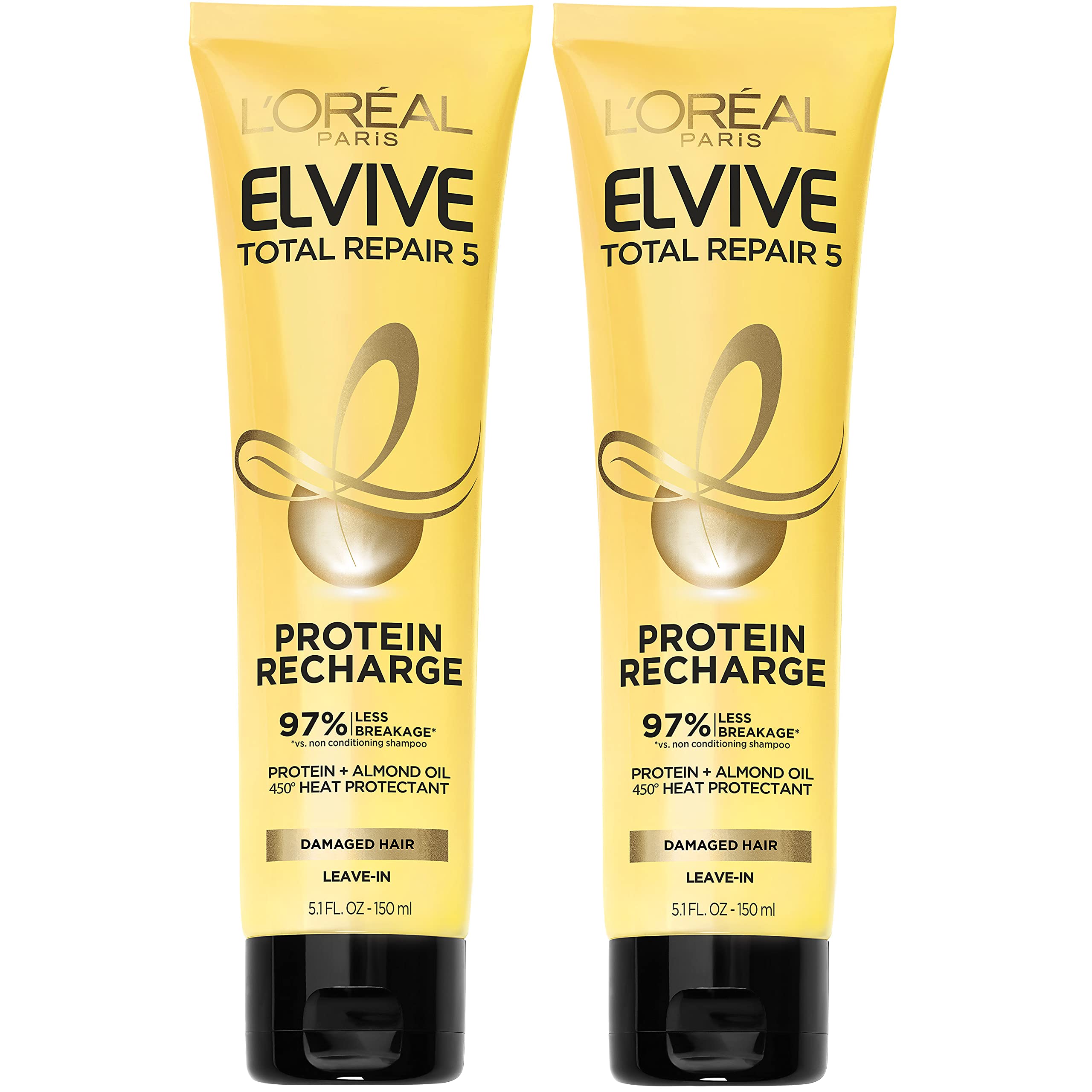 Loral Paris Elvive Total Repair 5 Protein Recharge Leave In Conditioner Treatment, And Heat Protectant, 2 Pack, (5.1 Ounce Each)