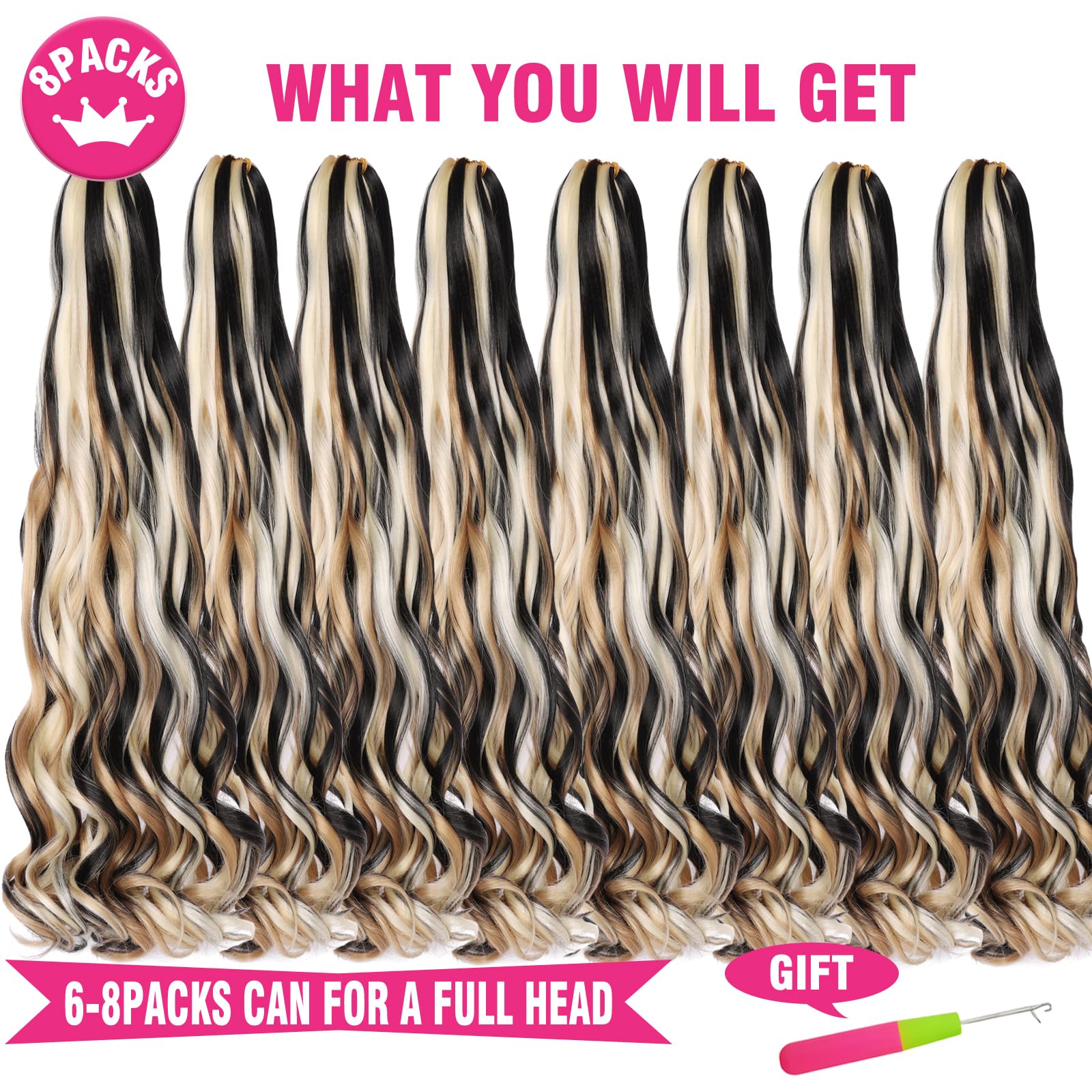 Unionbeauty French Curl Braiding Hair 22 Inch Body Wave Curly Braiding Hair Pre Stretched French Curl Braids 8 Packs Ez Braids C