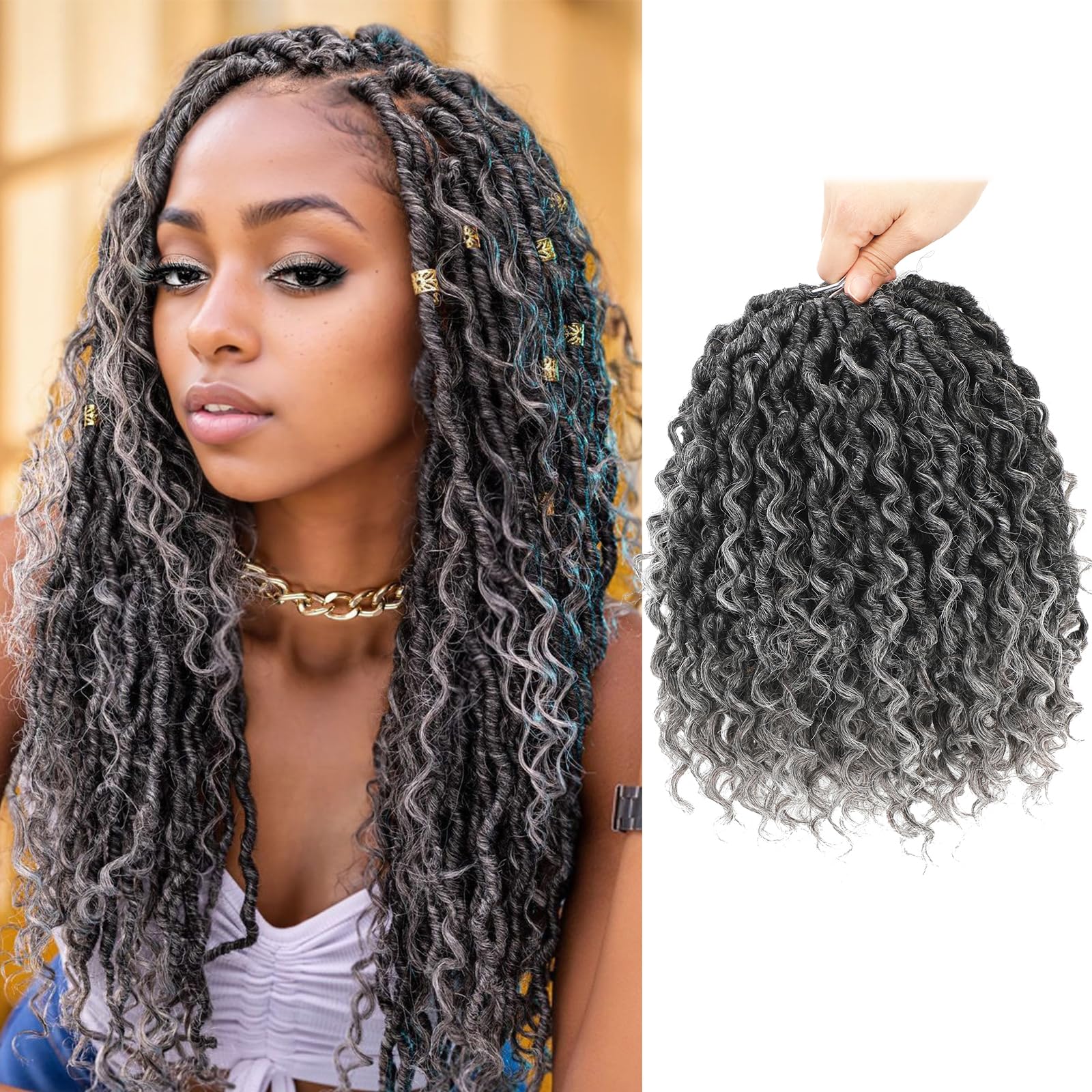 Forevery Faux Locs Crochet Hair 12 Inch Goddess Locs Crochet Hair 6 Packs PreLooped Crochet Hair for Black Women Grey Crochet Lo