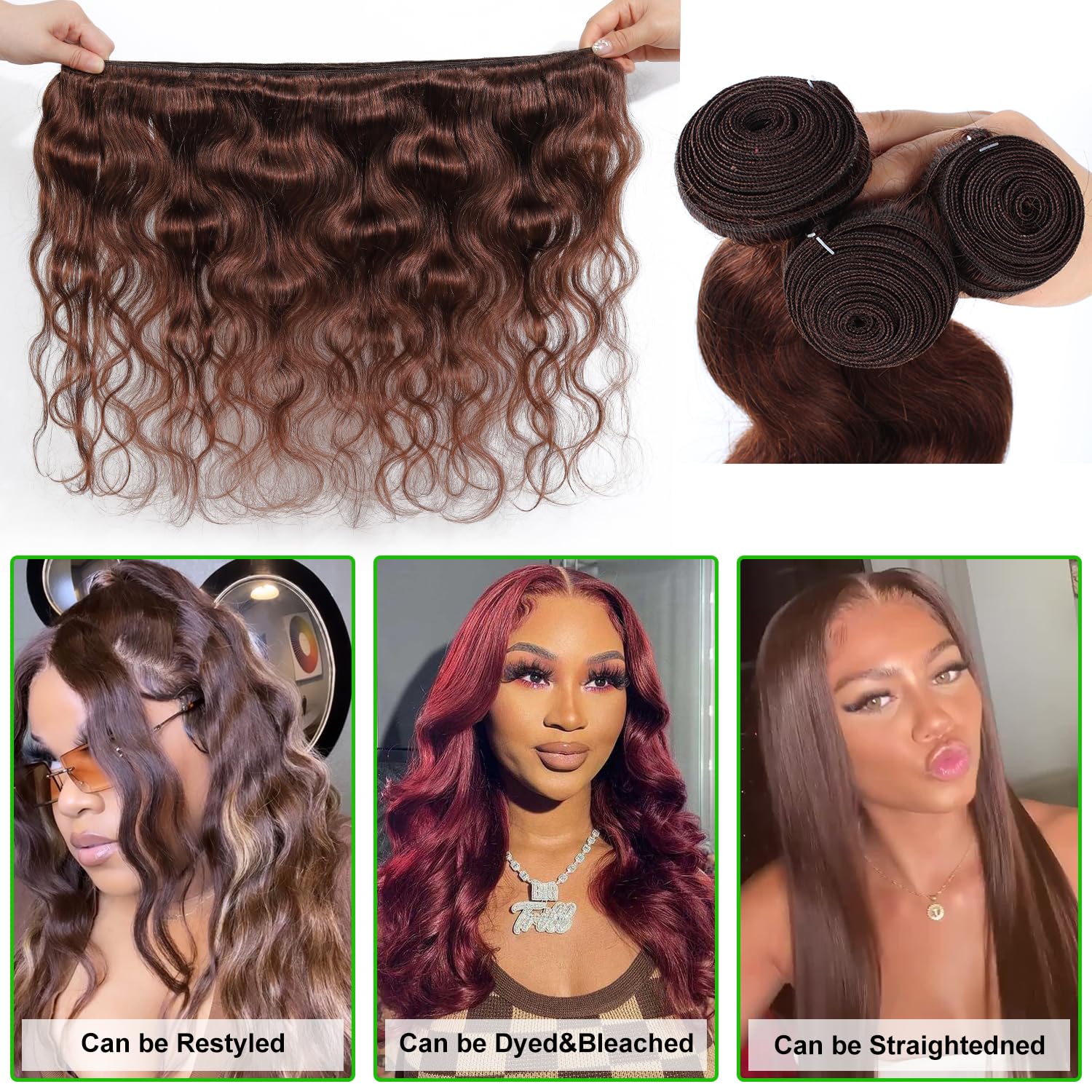 Kapelli Hair Brazilian Body Wave Bundles With Lace Frontal (22 24 26+20Frontal) 10A Light Brown Body Wave Human Hair Bundles Wit