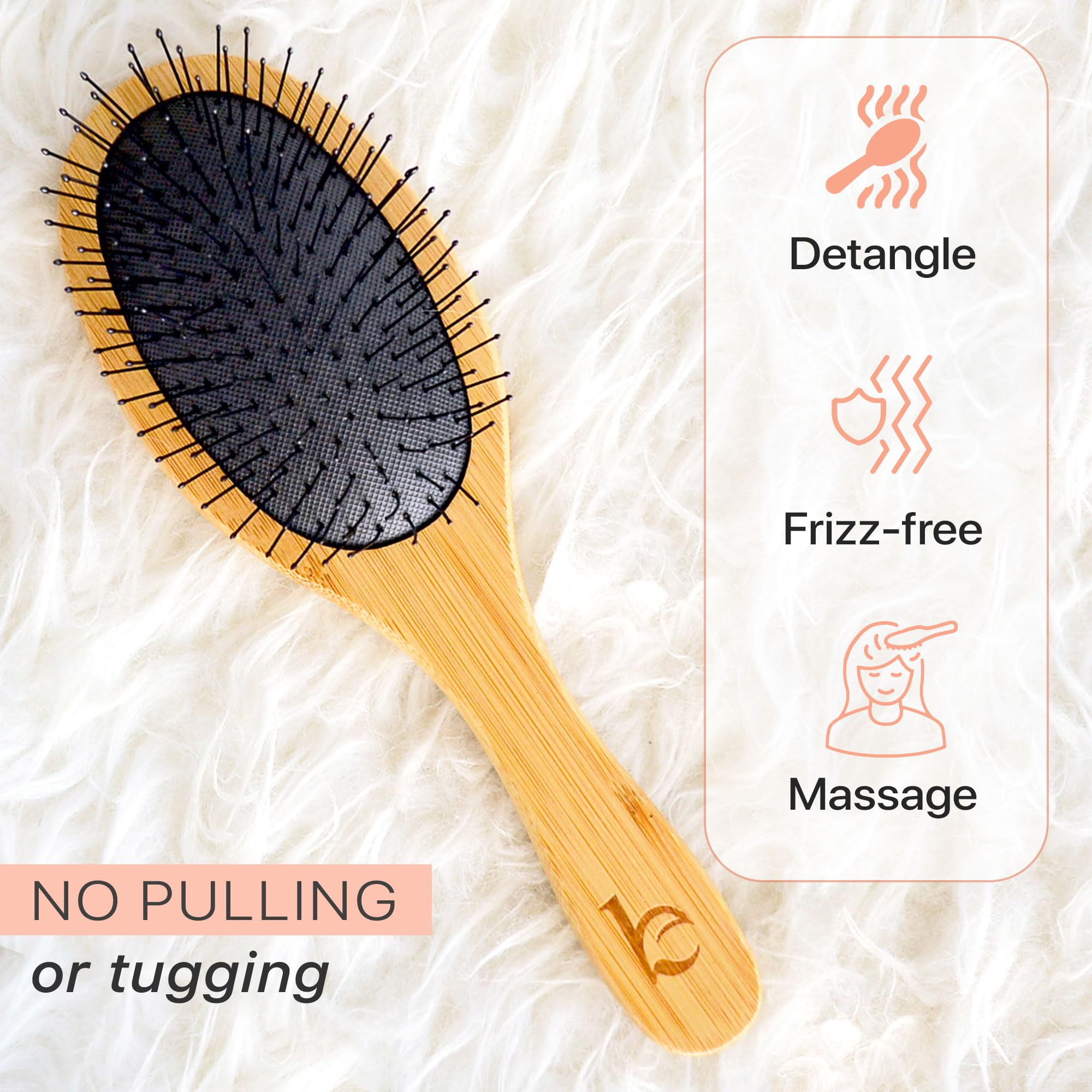 Detangler Bristle Bamboo Hair Brush - For Women, Men, and Kids, Versatile for Wet or Dry Hair, Use With Hair Products
