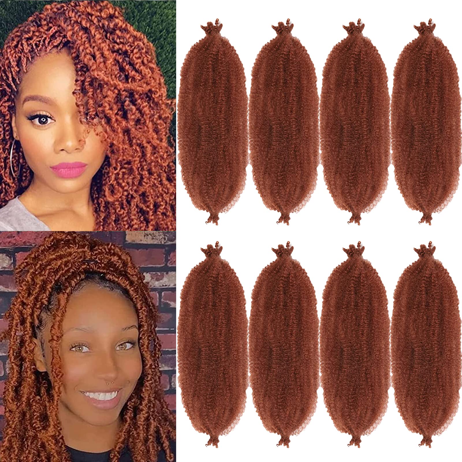 8 Packs Springy Afro Twist Hair 14 inch Pre-Separated Kinky Marley Twist Braiding Hair Soft Crochet for Distressed Faux Locs Spr