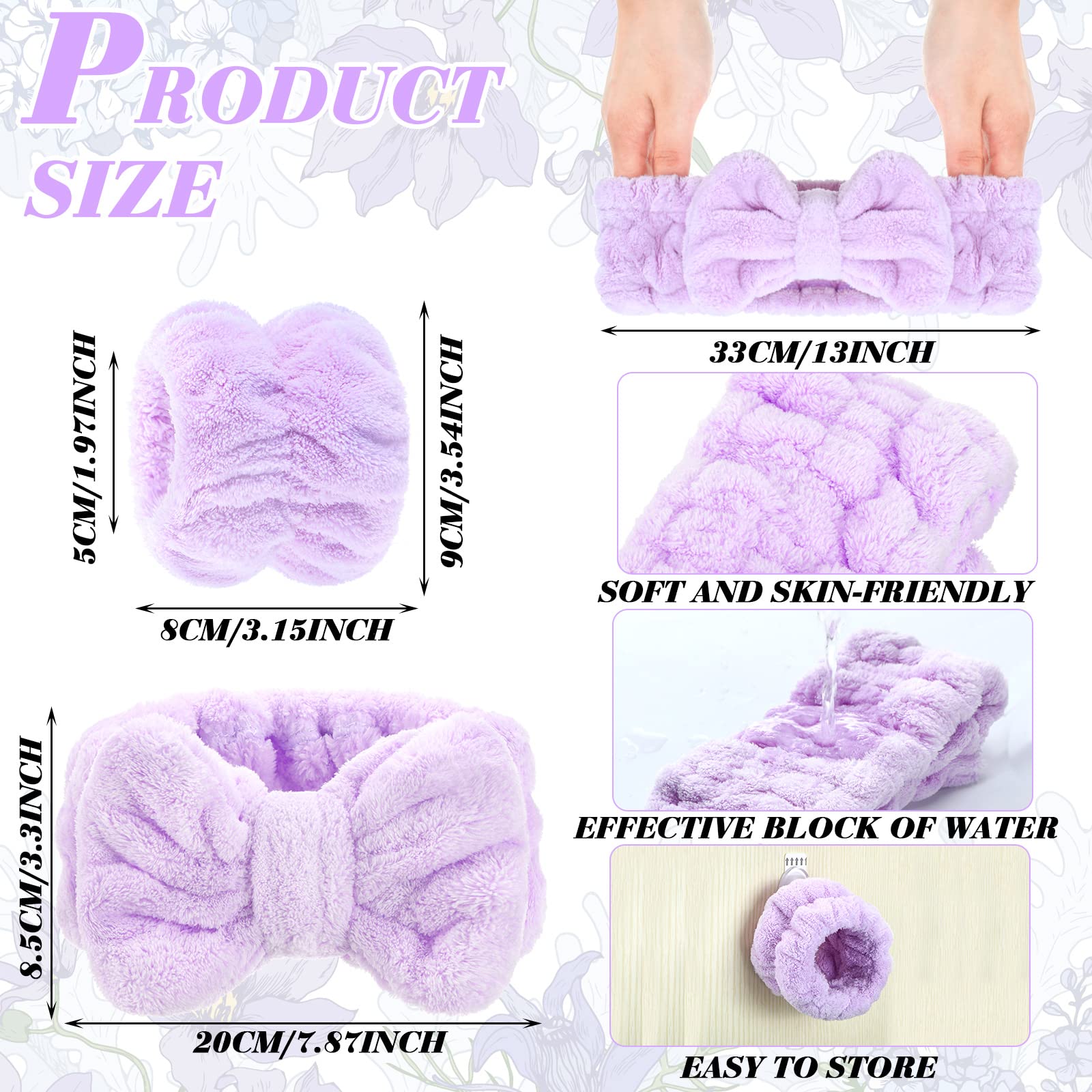 Chuangdi 4 Pcs Microfiber Headband Spa Wristbands and Wrist Bands for Washing Face Cuffs Towel Wristbands Hair Headband Face Was