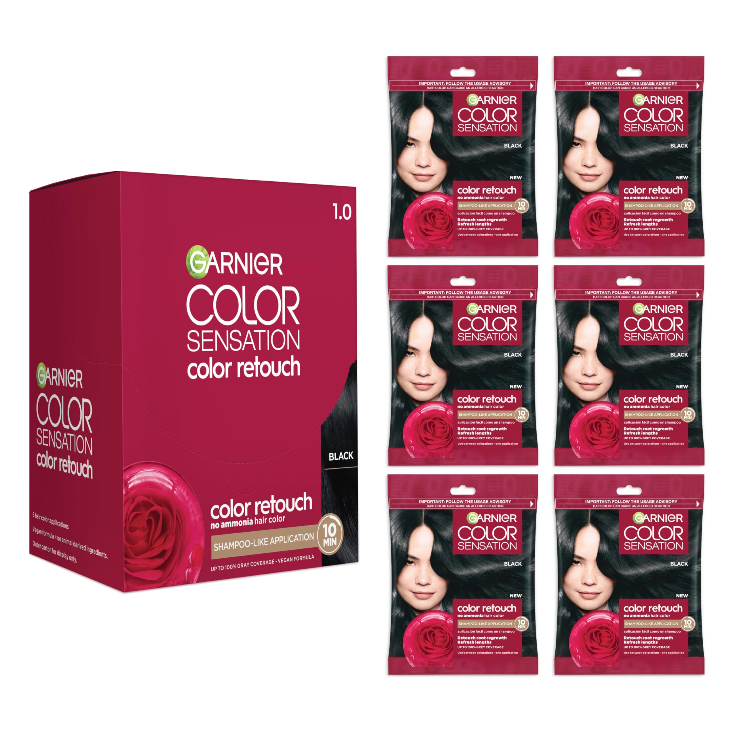 Garnier Color Sensation Color Retouch, Demi Permanent Hair Dye for Roots and Lengths with 100% Gray Coverage, Black Hair Dye, Pa
