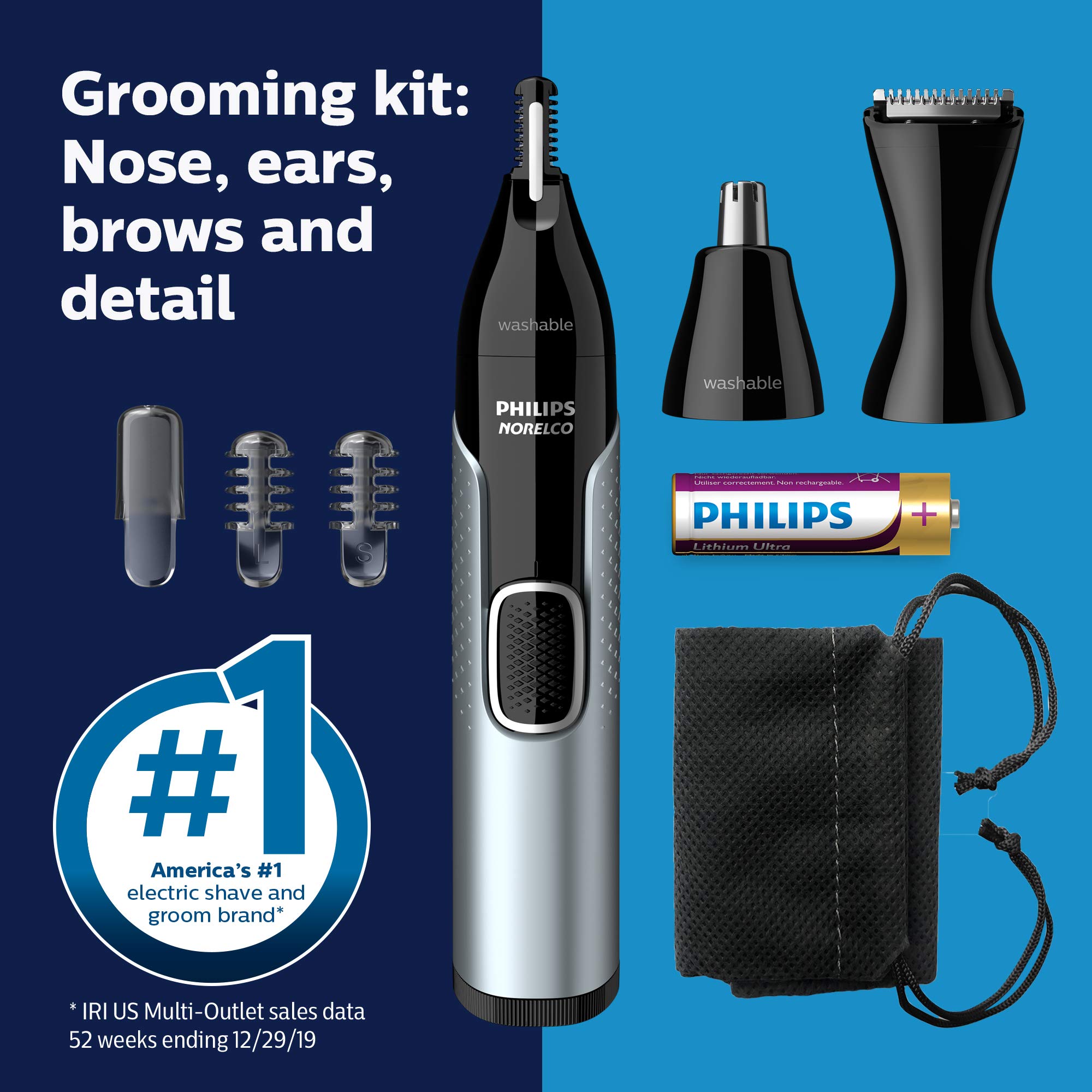 Philips Norelco Nose Trimmer 5000, for Nose, Ears, Eyebrows, Black and Silver, NT5600/42