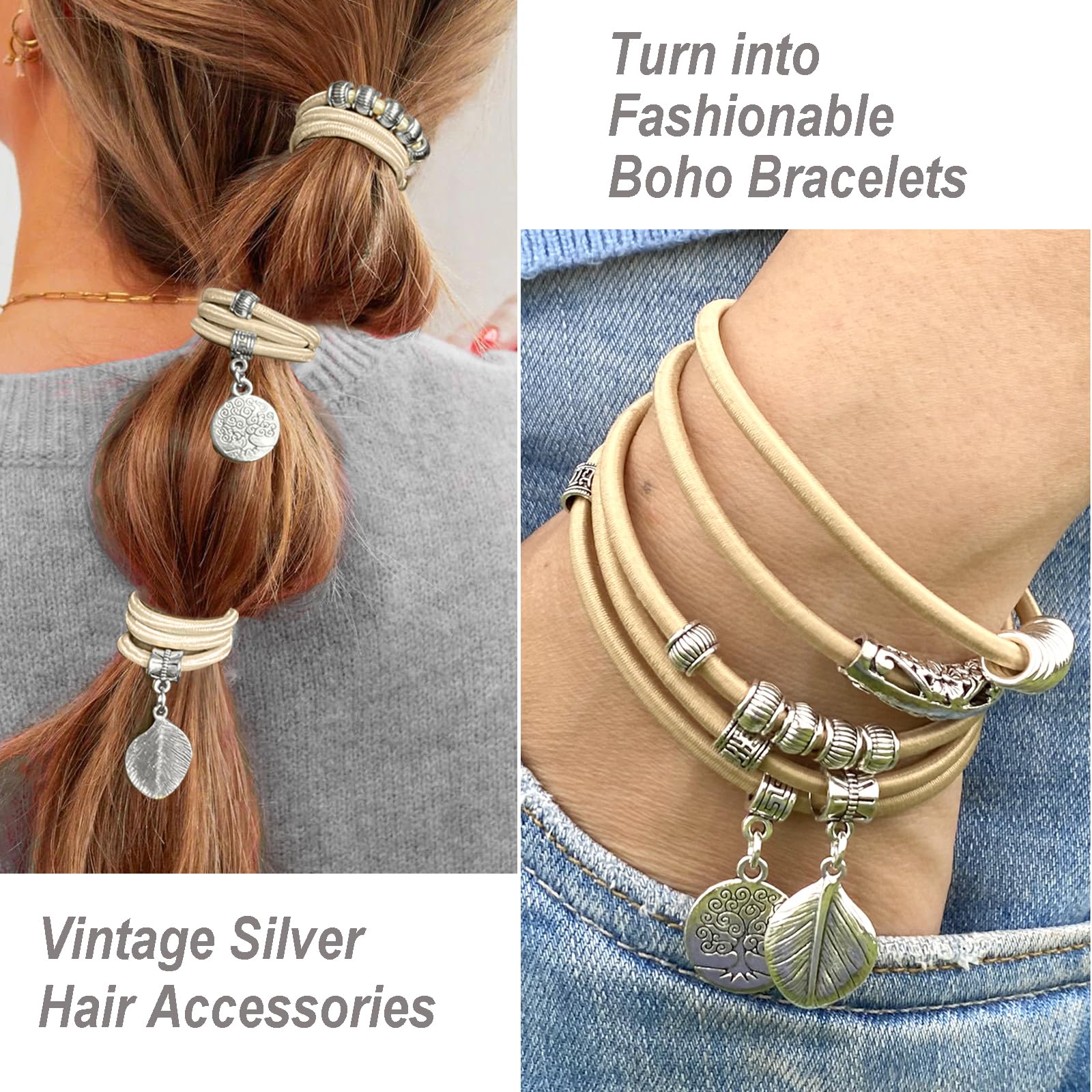 Blonde Ponytail Holders Hair Tie Bracelet, Cute Boho Hair Ties Vintage Silver Hair Accessories For Women Girls Pony Tails Hair T