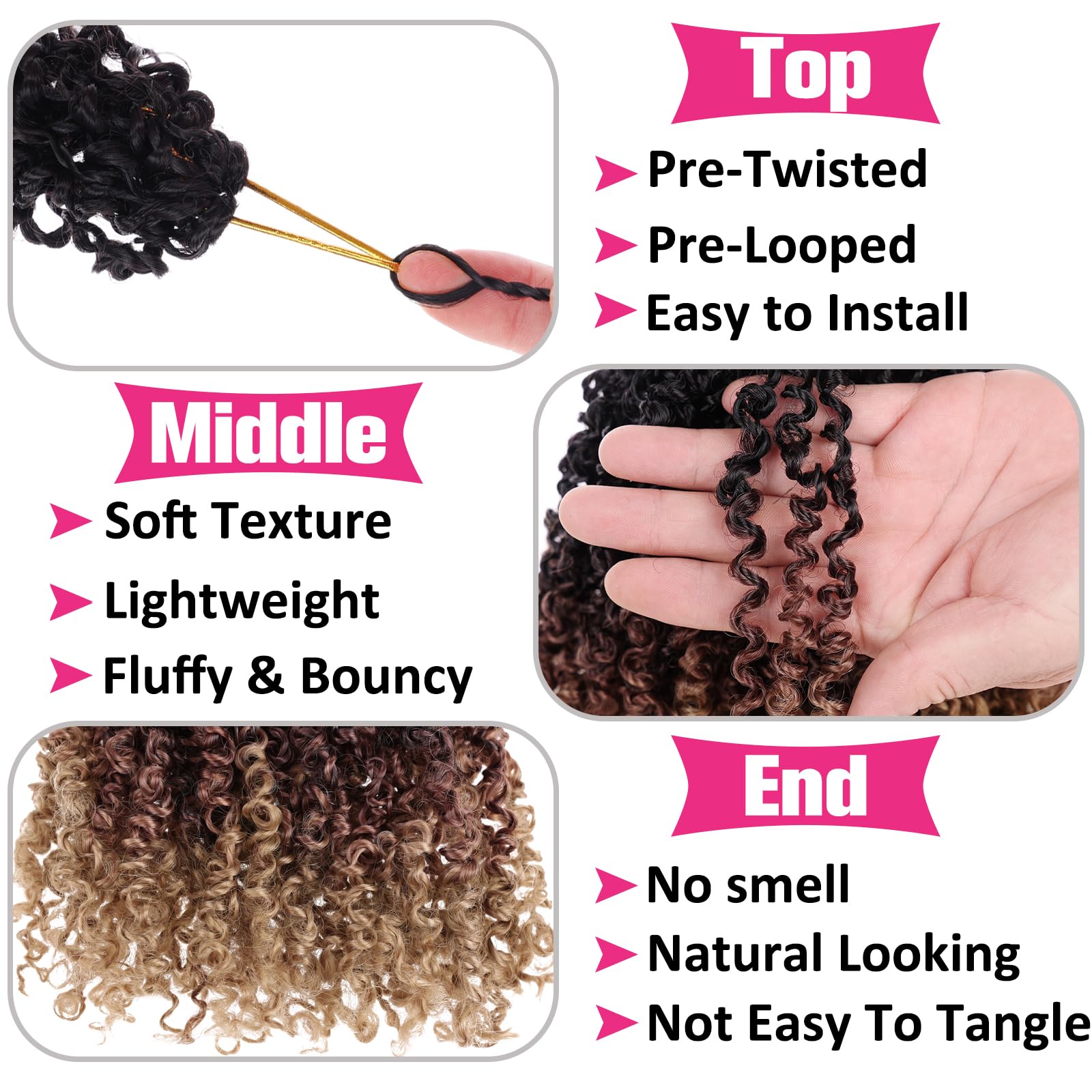 Unionbeauty Pre-Twisted Yanky Twist Crochet Hair 8Inch 2 Bundles Pre-Looped Passion Twist Crcochet Braids Hair With Bouncy Ombre