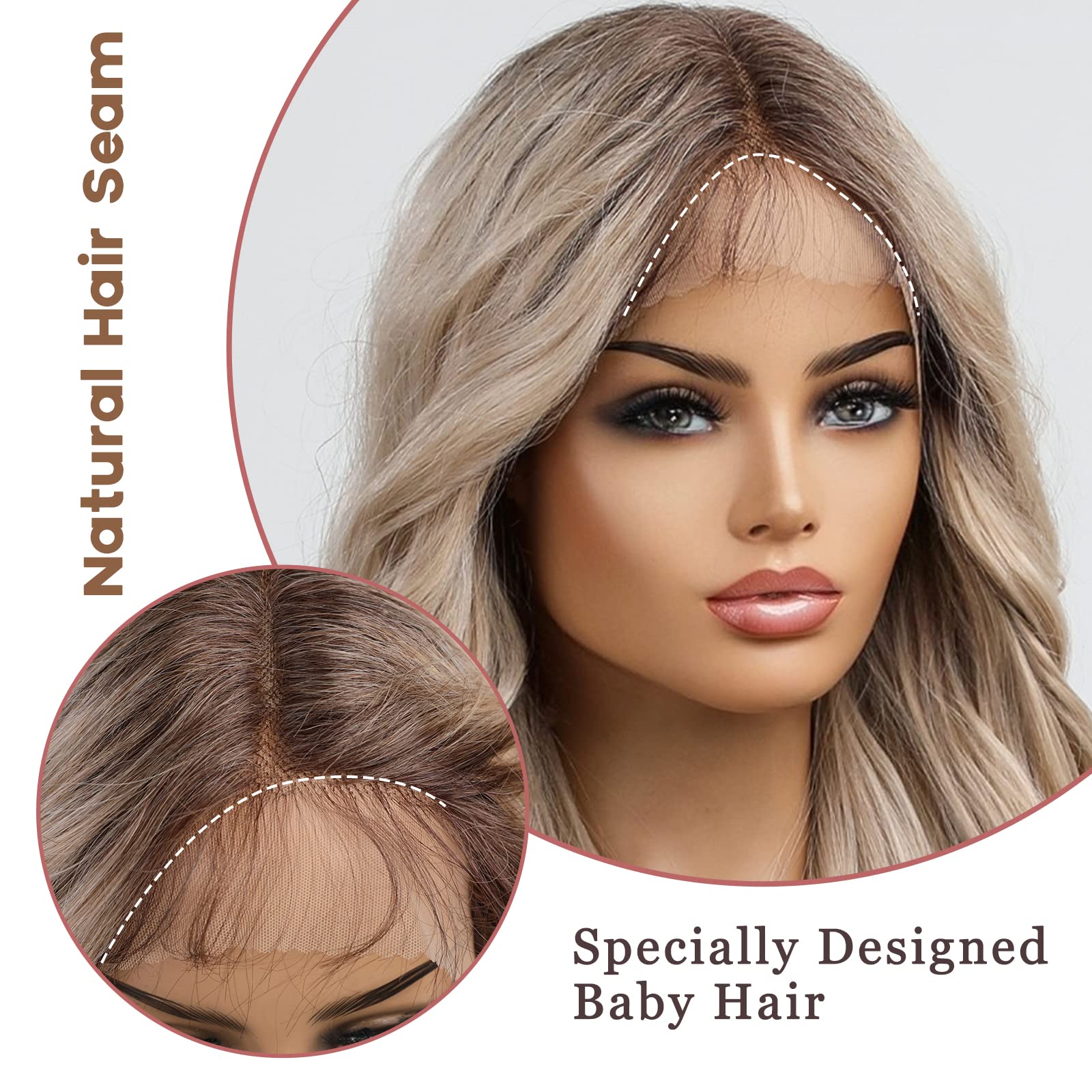 Emmor Blonde Lace Front Wig Long Wig Loose Wave Middle Part Wig Hand Tied Baby Hair Heat Resistant Synthetic Wig
