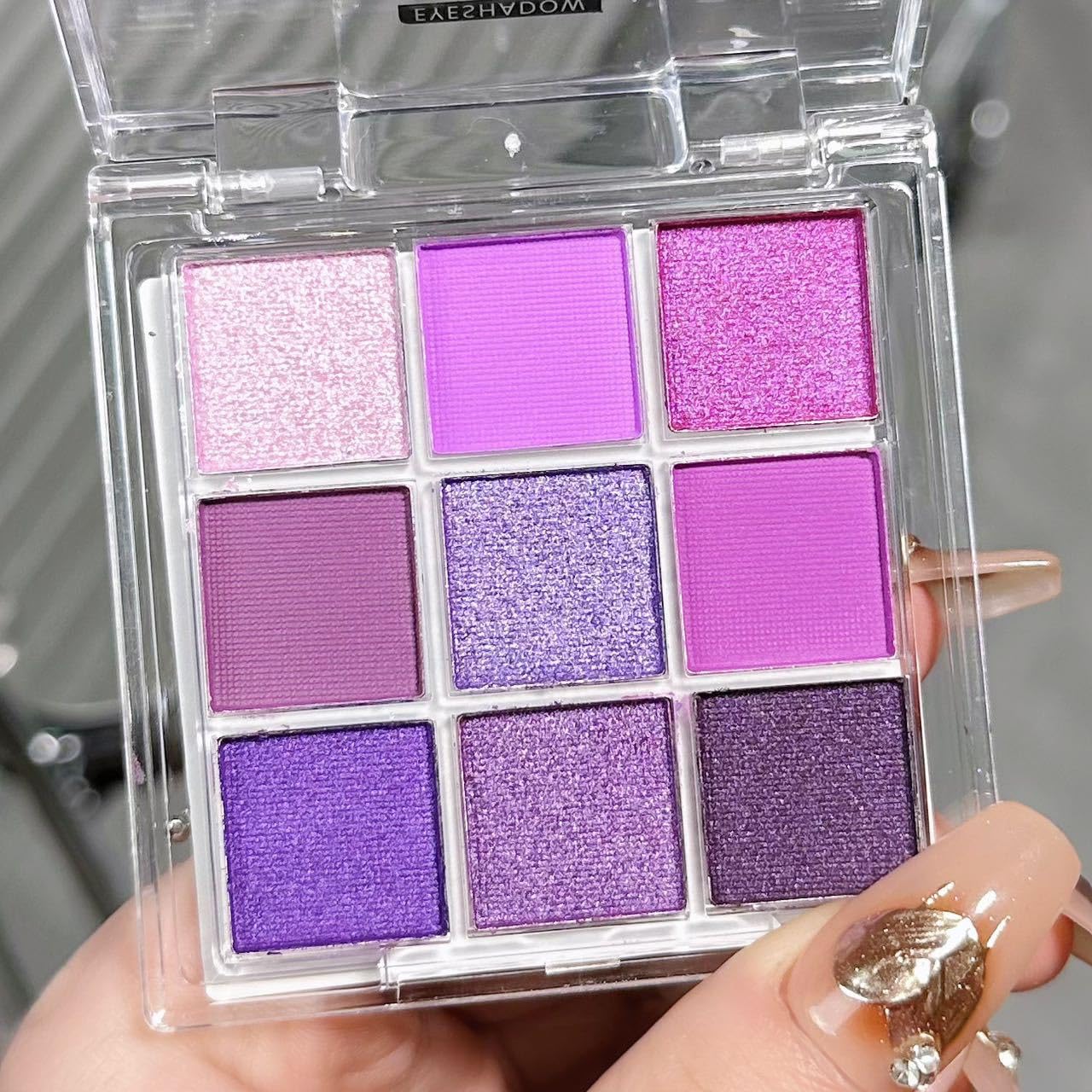 Go Ho 9 Colors Purple Eyeshadow Palette,Light To Dark Purple Eye Shadow Palette,Matte&Shimmer Eye Makeup Palette,Waterproof Powd