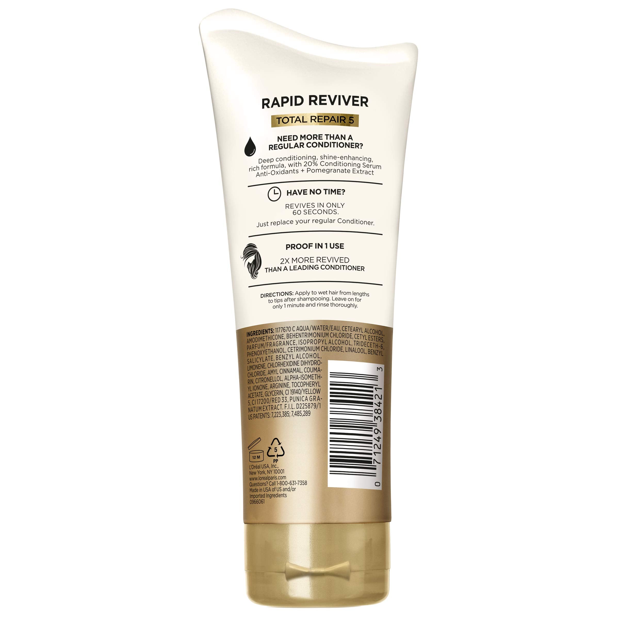 L'Oreal Paris Elvive Total Repair 5 Rapid Reviver Deep Conditioner, Repairs Damaged Hair, No Leave-In Time, Heat Protectant, wit