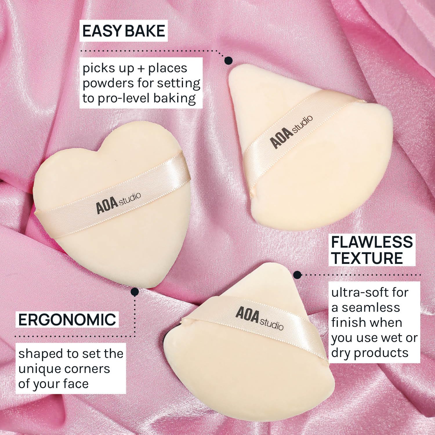 Aoa Studio Velvet Puffs Makeup Puff Set Of 6 Loose Powder Body Powder, Velour Makeup Blender Sponge Foundation Blending Sponges