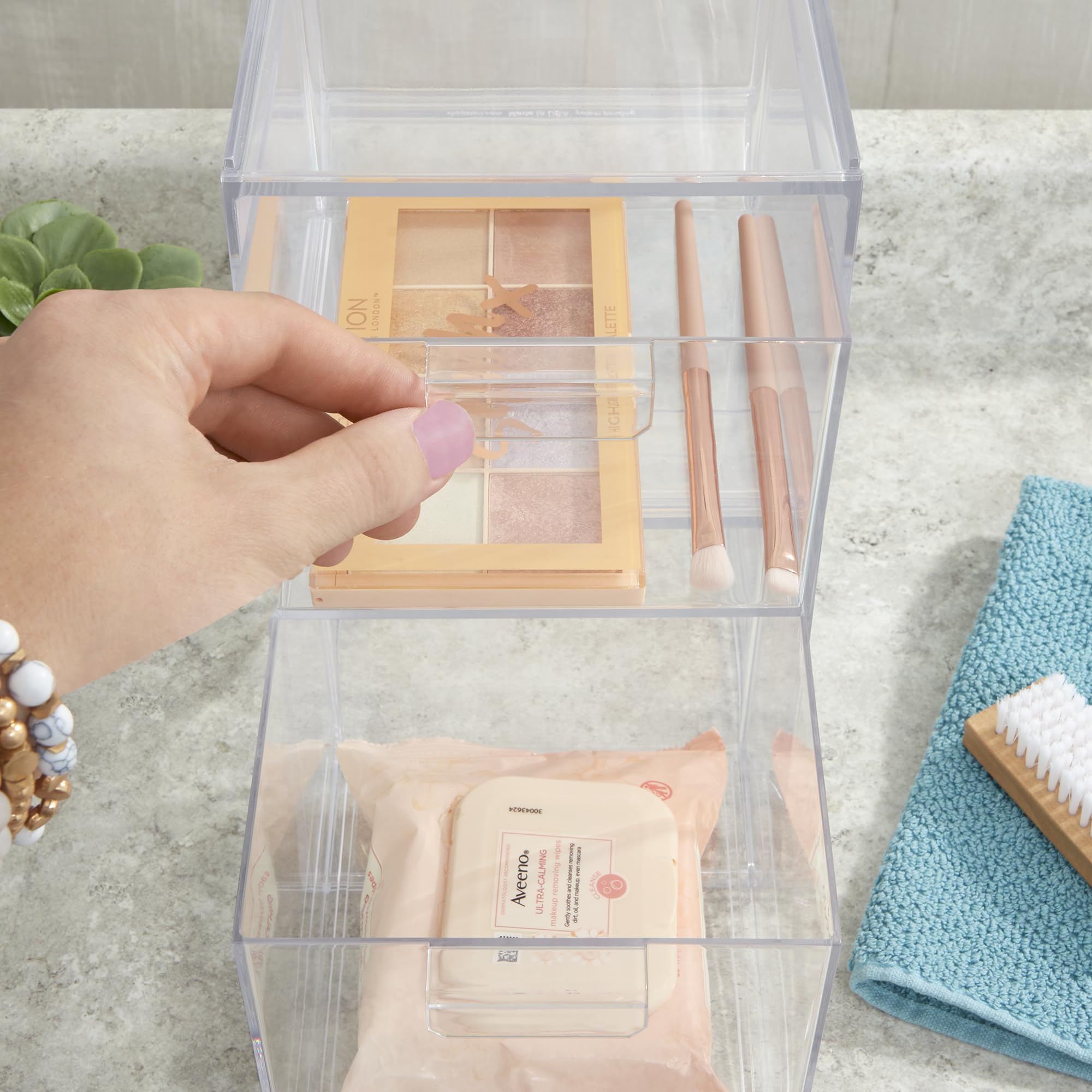 STORi Audrey Stackable Clear Bin Plastic Organizer Drawers  2 Piece Set  Organize Cosmetics and Beauty Supplies on a Vanity  Mad
