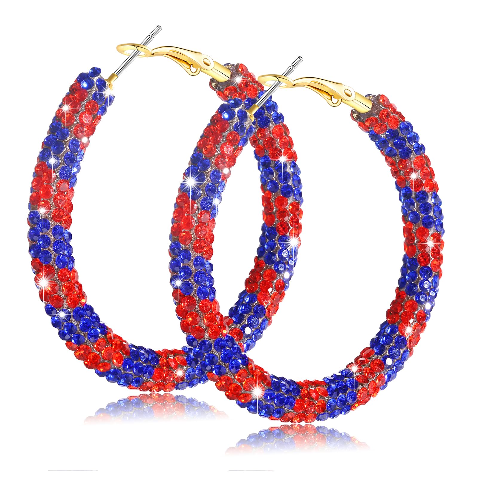 NLCAC Glitter Hoop Earrings Game Day Earrings Orange Blue Team Jewelry Football Accessories Sparkle Resin Rhinestone Wrapped Hoo