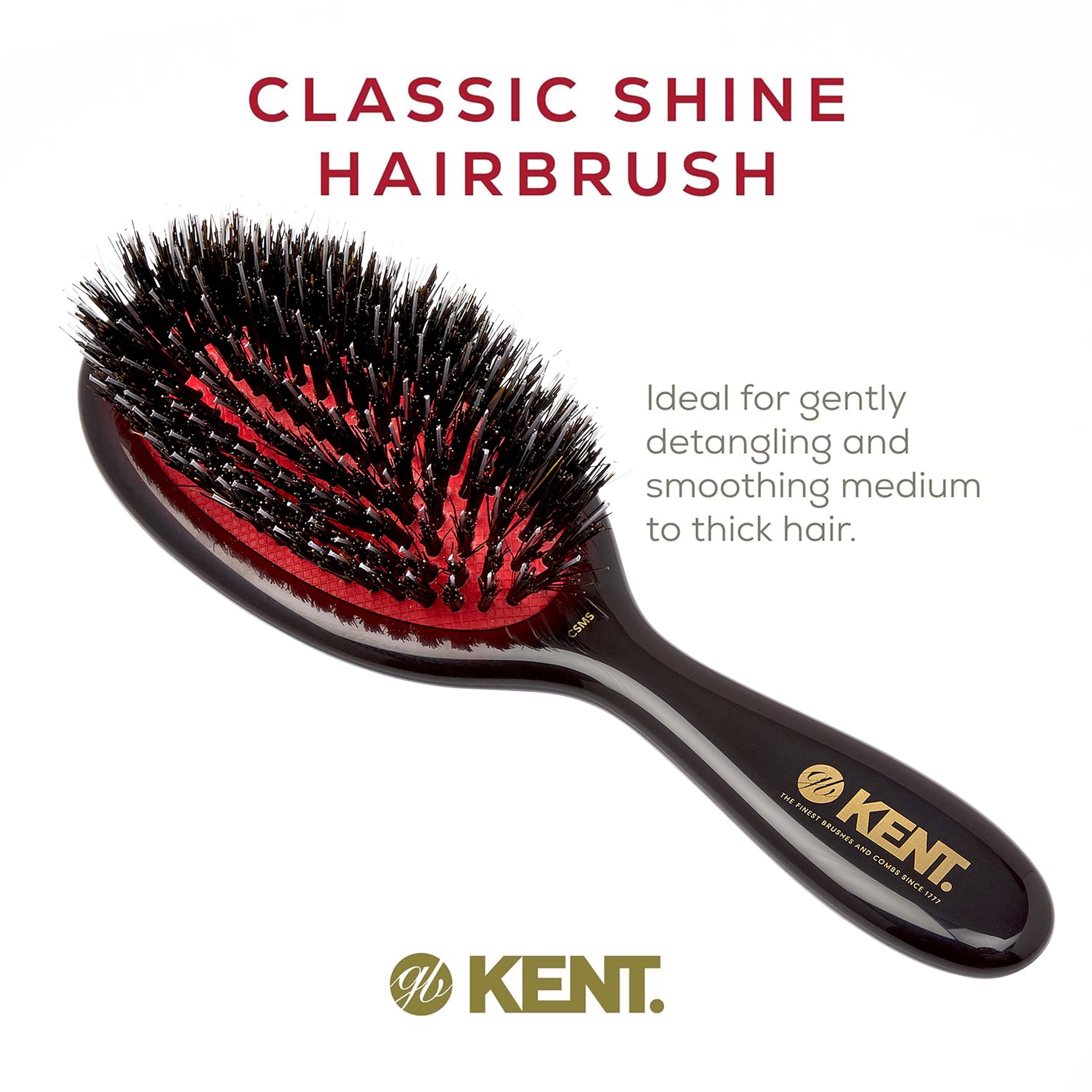 Kent CSMS Classic Shine Small Oval Cushion Straightening Brush - Natural Black Boar Bristle Hair Brush with Nylon Quills - Shine