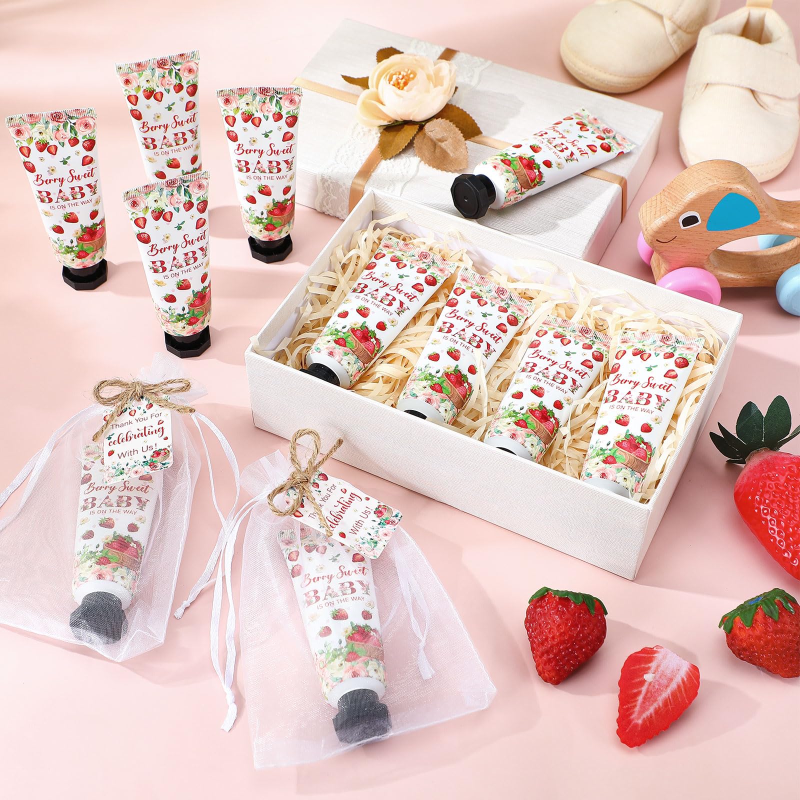 Dansib 48 Sets Strawberry Hand Cream Gifts Baby Shower Party Hand Cream Favors for Guests Berry Sweet Baby Is on the Way Gift Bu