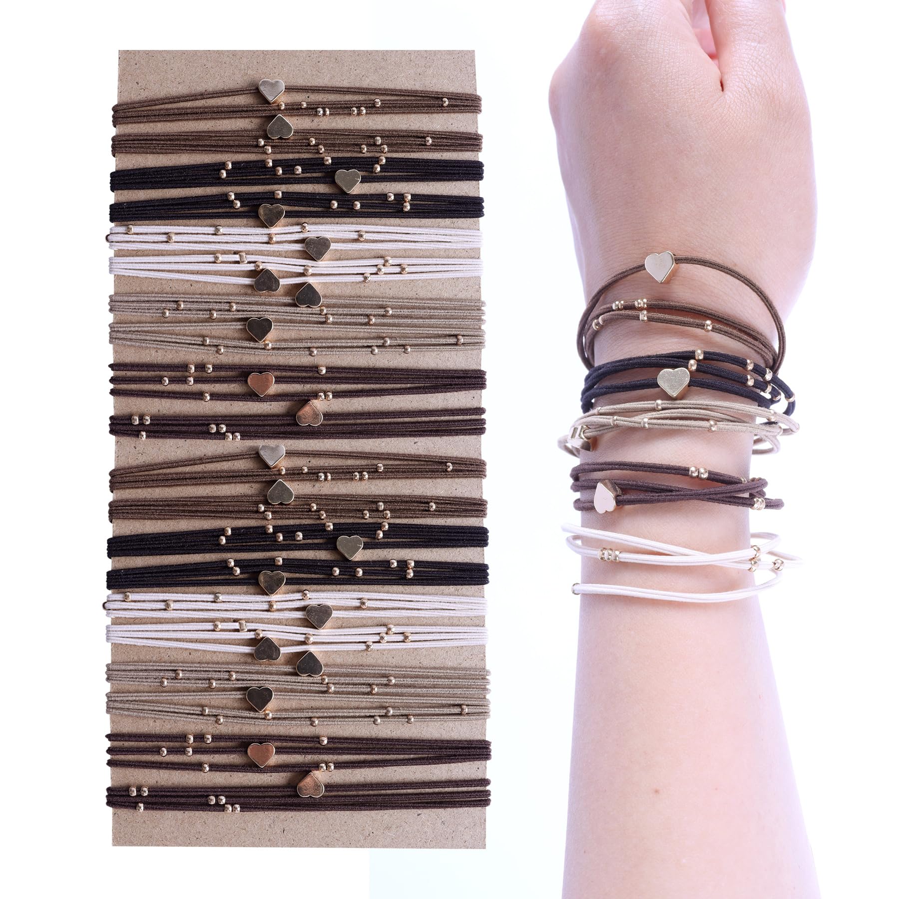 20 PCS Boho Hair Ties, Women's Hair Tie Bracelets in 5 Neutral Colors, Ponytail Holders for Thick or Thin Hair, Cute No-Damage E