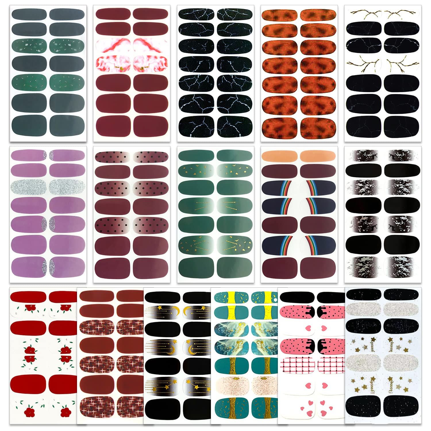 WOKOTO 16 Sheets Mix Design Full Nail Wraps Nail Polish Strips for Women Gel Nail Strips Peel and Stick Nail Polish Wraps Gradie