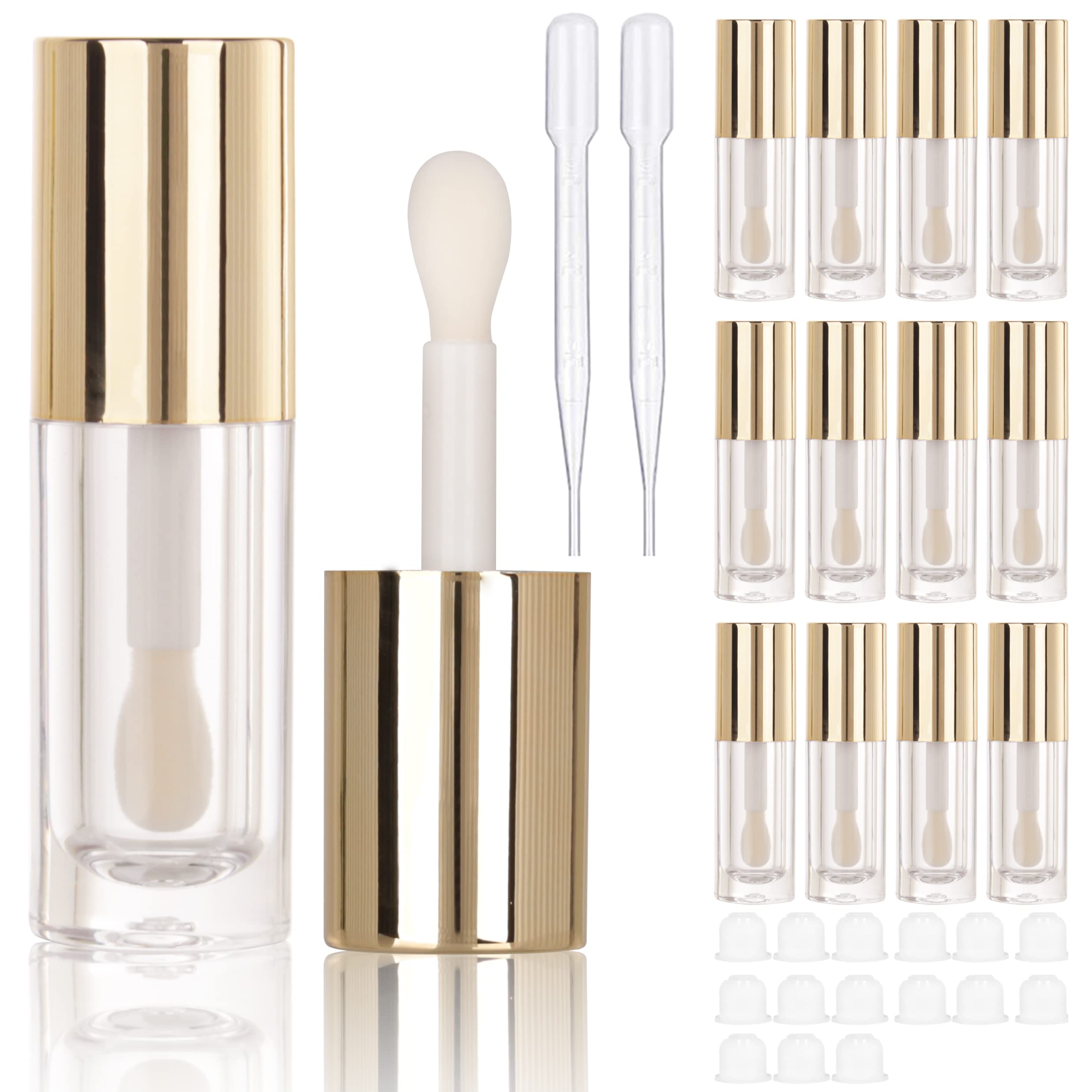 COSIDEA 14pcs Empty Gold 6ml big doe foot wand Chunky lip gloss tubes for DIY lipgloss, White round lipgloss containers tubes wi