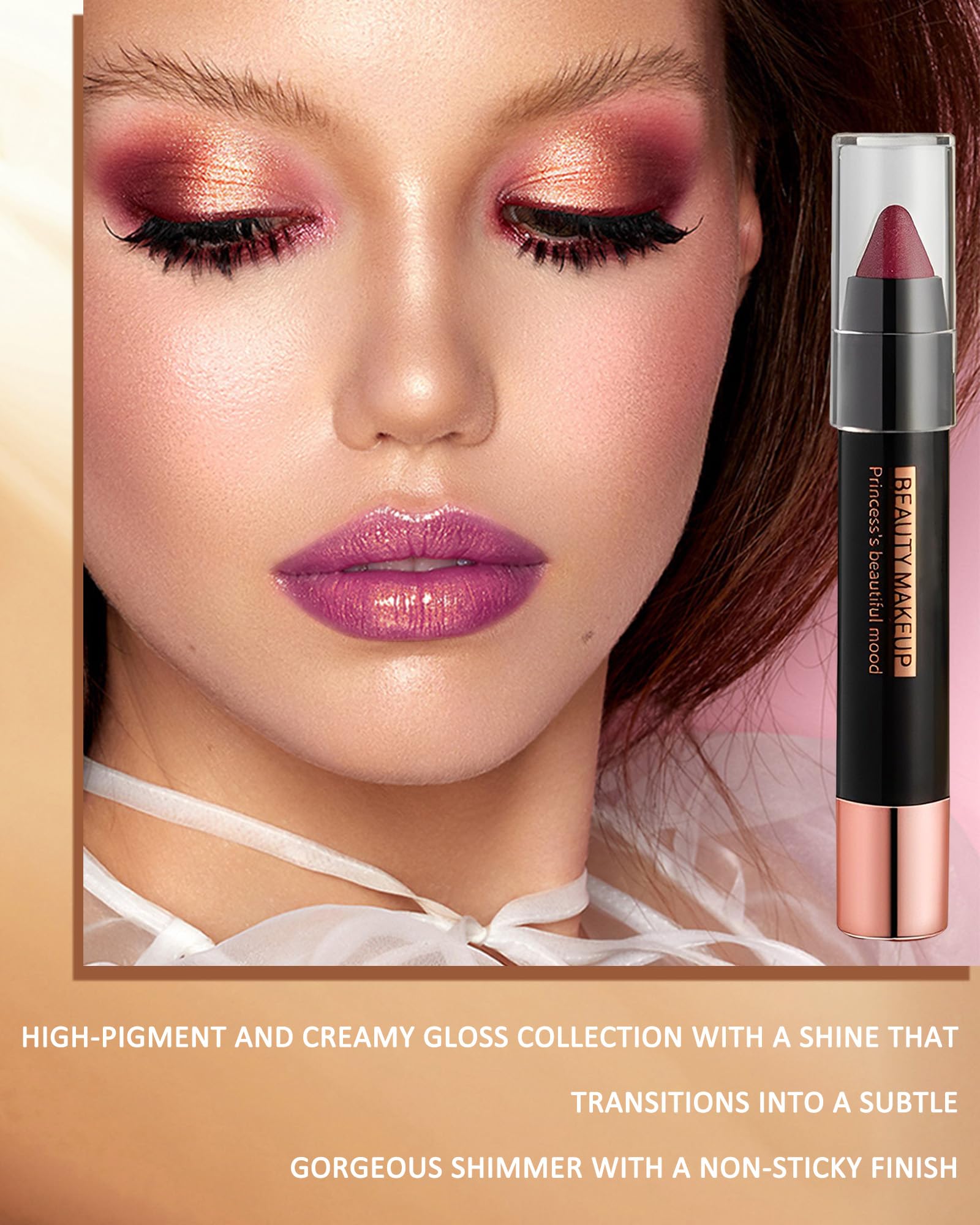 Metallic Diamond Glitter Matte Lipstick Crayon Pencil, Long Lasting Non-Stick Red Shiny Creamy Lip Gloss Lip Liner Pen, Sparklin