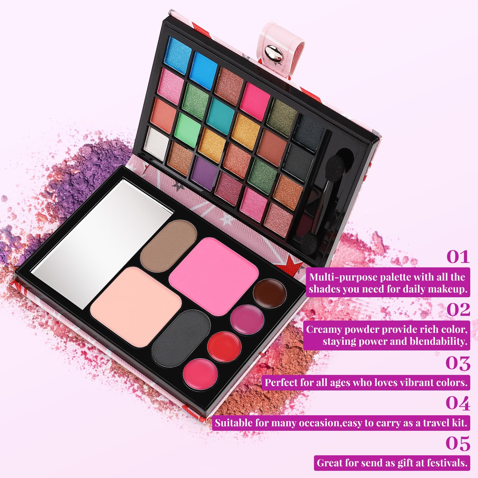 All In One Makeup Kit For Women Full Kit - 24 Eyeshadow, 4 Lipsticks, 1 Blushers, 1 Powder, 2 Eyebrow Powder, 1 Mirror, 1 Double