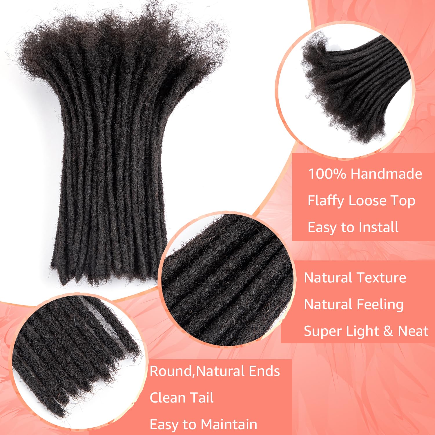Teresa 18 Inch 0.2Cm Width Loc Extension Human Hair Natural Black 40 Strands Full Hand-Made Permanent Locs Extensions Can Be Dye