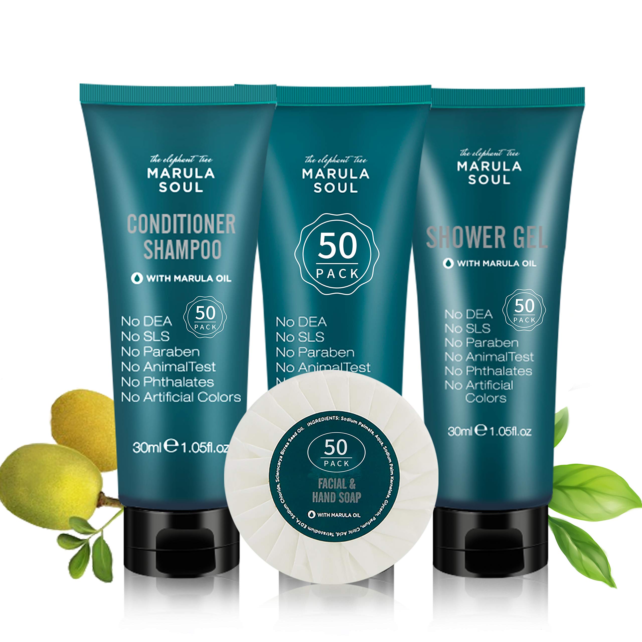 Oppeal Marula Soul Travel Size Toiletries 3-Piece Set | 1Oz Conditioning Shampoo, Body Wash, Facial Soap | Ambergris Scent | 150