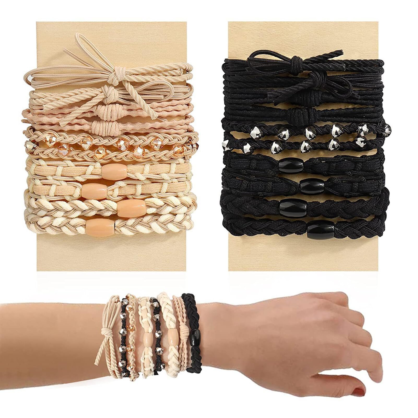 20pcs Boho Hair Accessories - Elastic Multicolor Tie Bracelets for Womens Thick, Thin Hair and Ponytails, No Damage