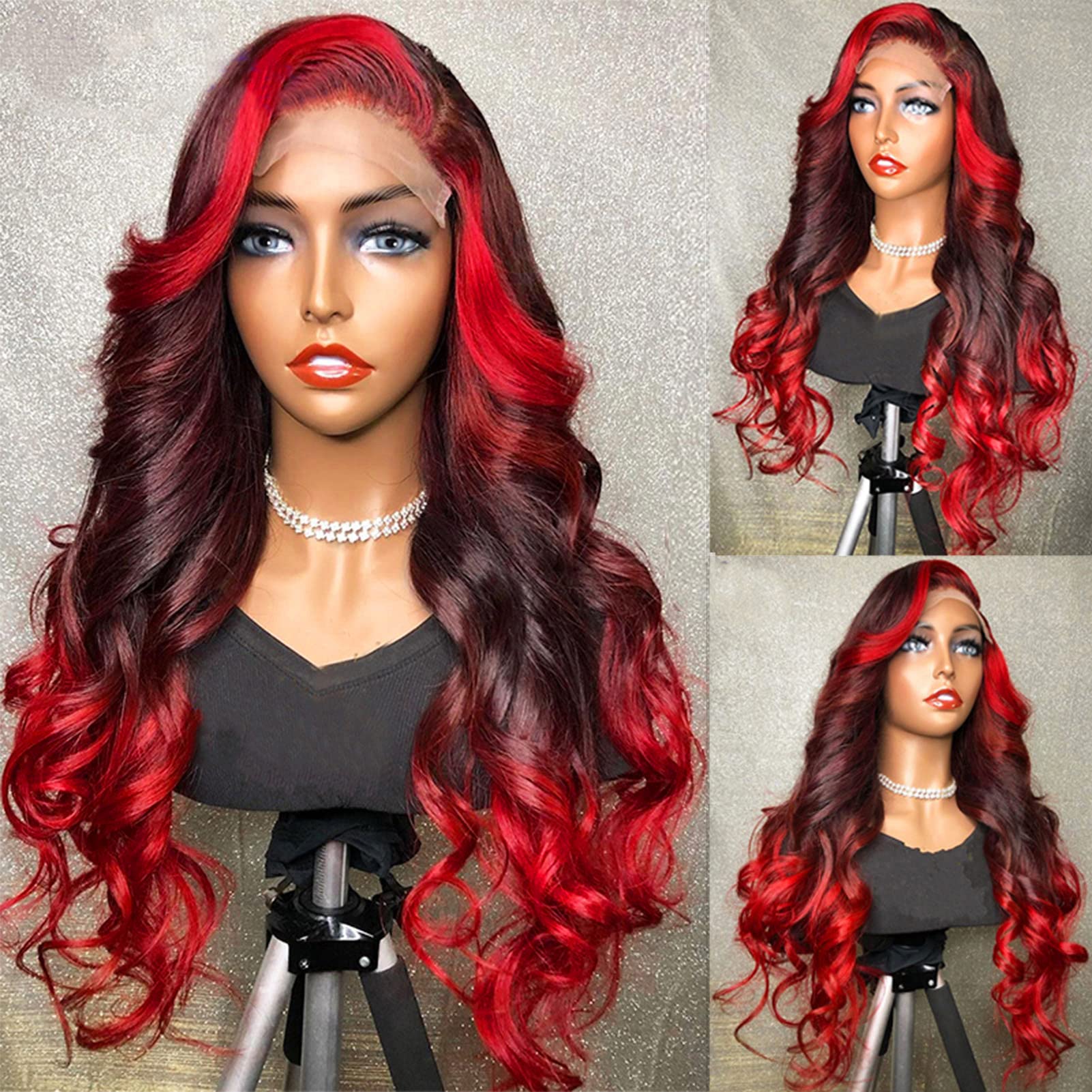 Yms Ombre Red Human Hair Wigs For Women Body Wave 13X4 Hd Lace Front Wigs Human Hair 180% Density Hot Red Highlight Glueless Wig