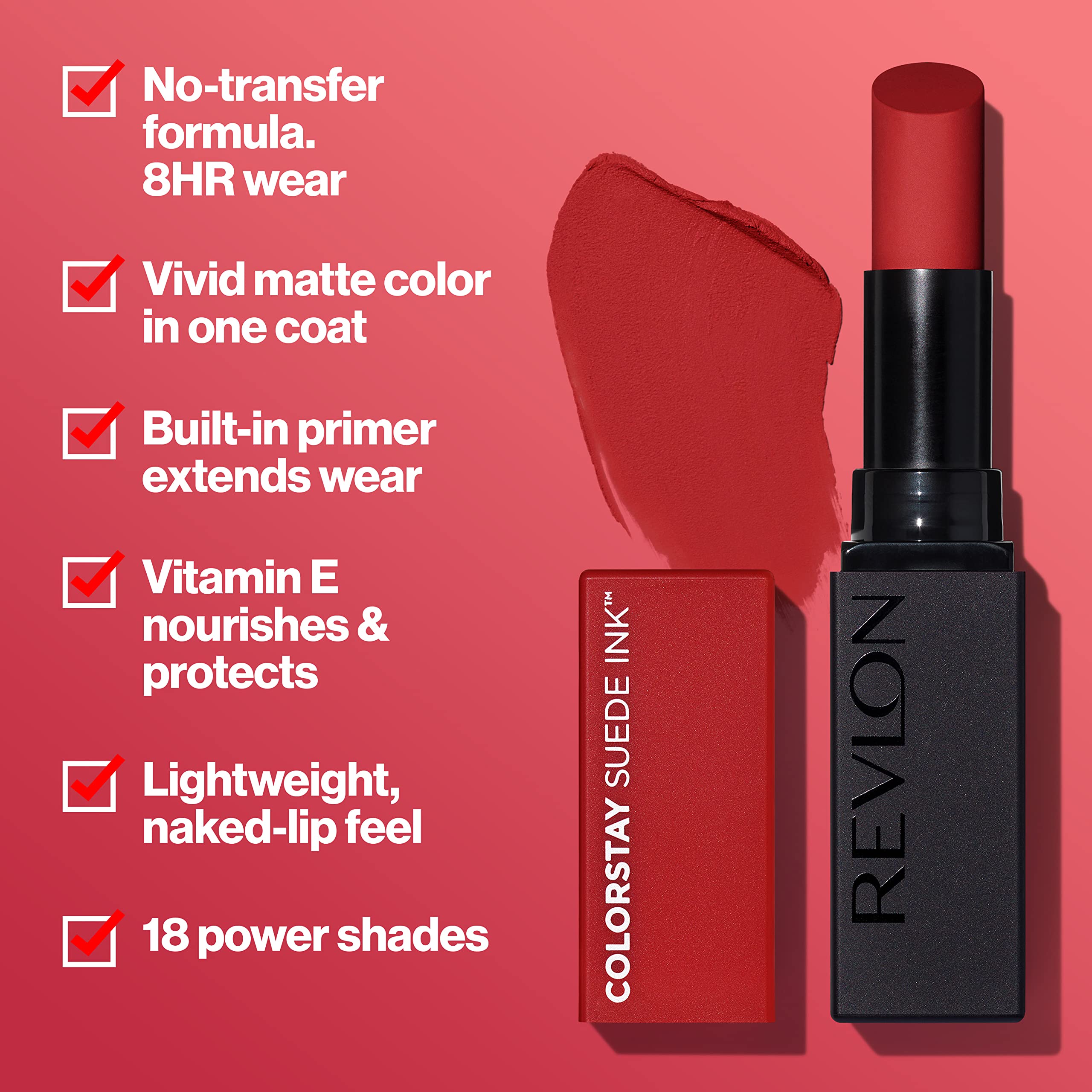 Revlon Lipstick, Colorstay Suede Ink, Built-In Primer, Infused With Vitamin E, Waterproof, Smudge-Proof, Matte Color, 009 In Cha