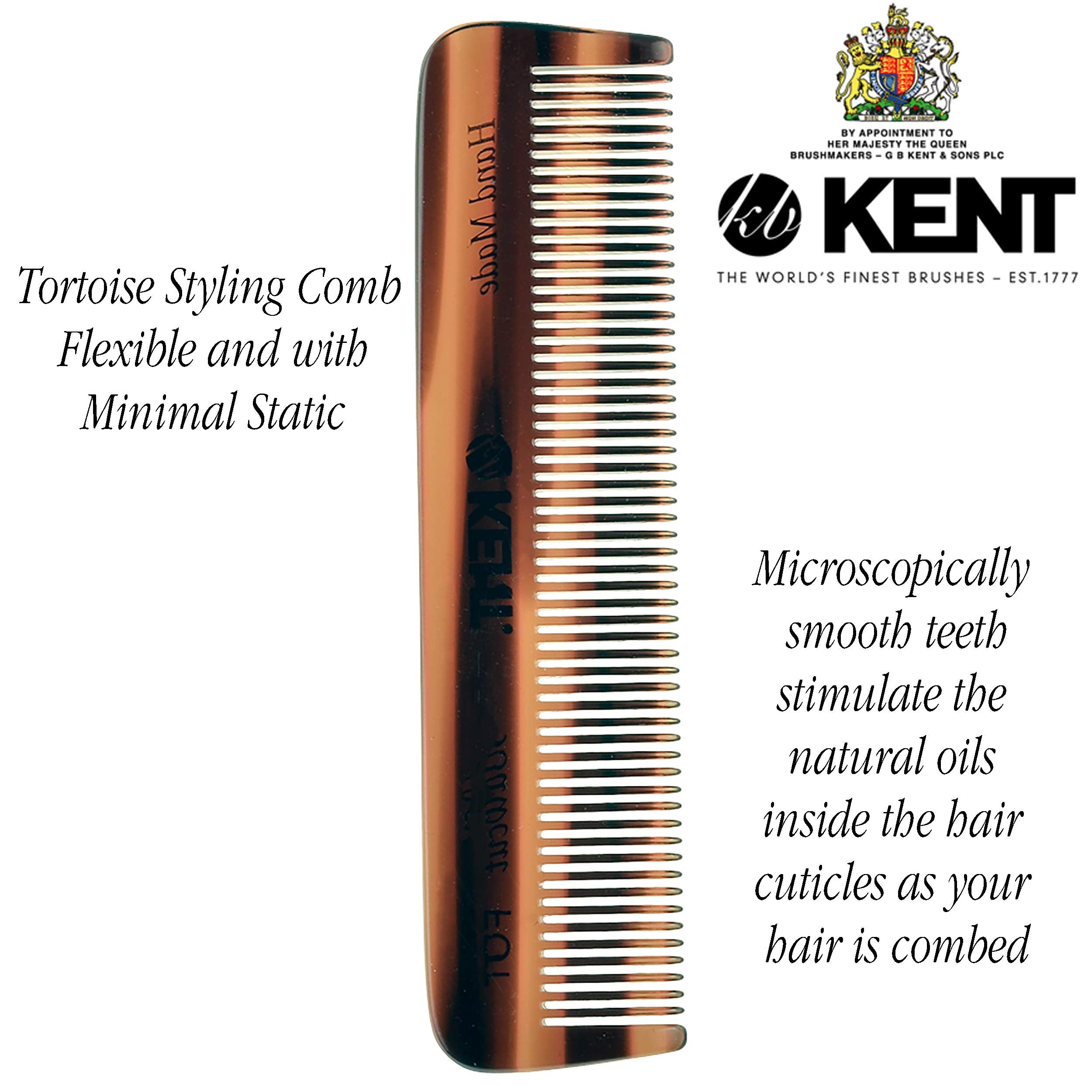 KENT A FOT Handmade Tortoiseshell Pocket Comb for Men - Fine Tooth, Cellulose Acetate, Ideal for Hair, Mustache, and Beard Grooming