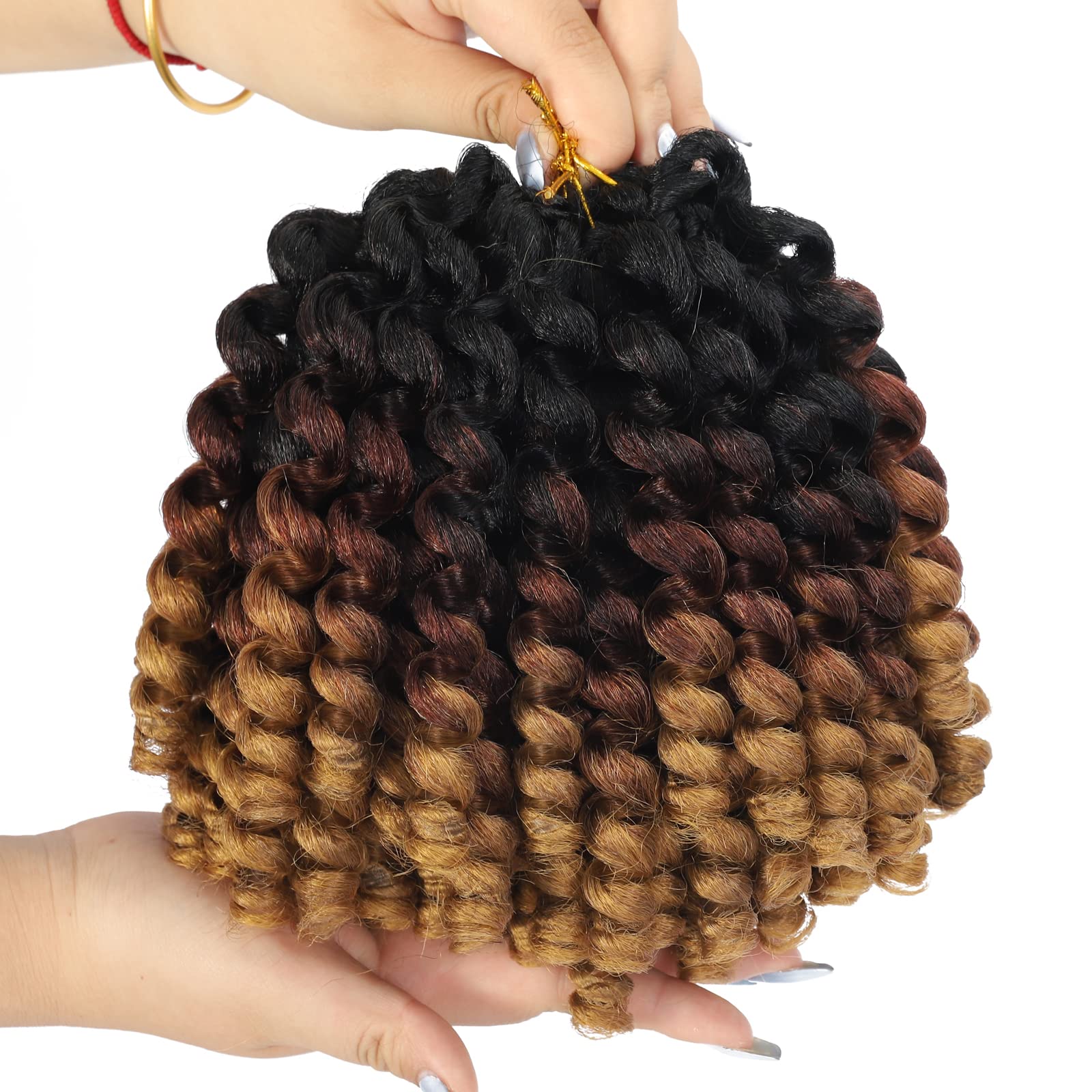 Jamaican Bounce crochet Hair Extensions 8 inch Ringlet Wand curl crochet Hair 3 Tone Blonde Brown Ombre curly crochet Braids 1B