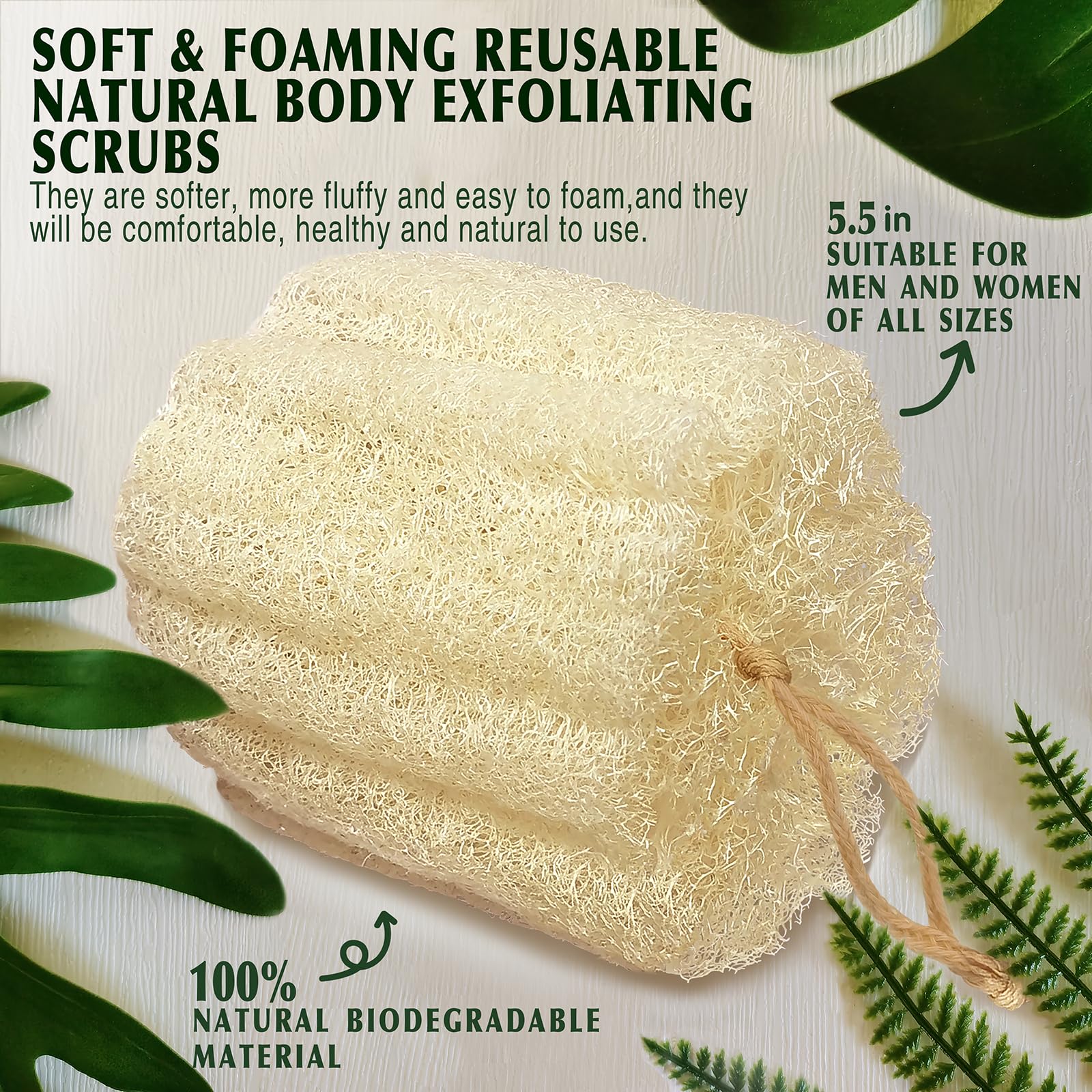 Natural Shower Loofah Sponge, Bath Exfoliating Loofa Body Scrubber, Soft And Easy Foaming Spa Luffa Sponges (2Pack)